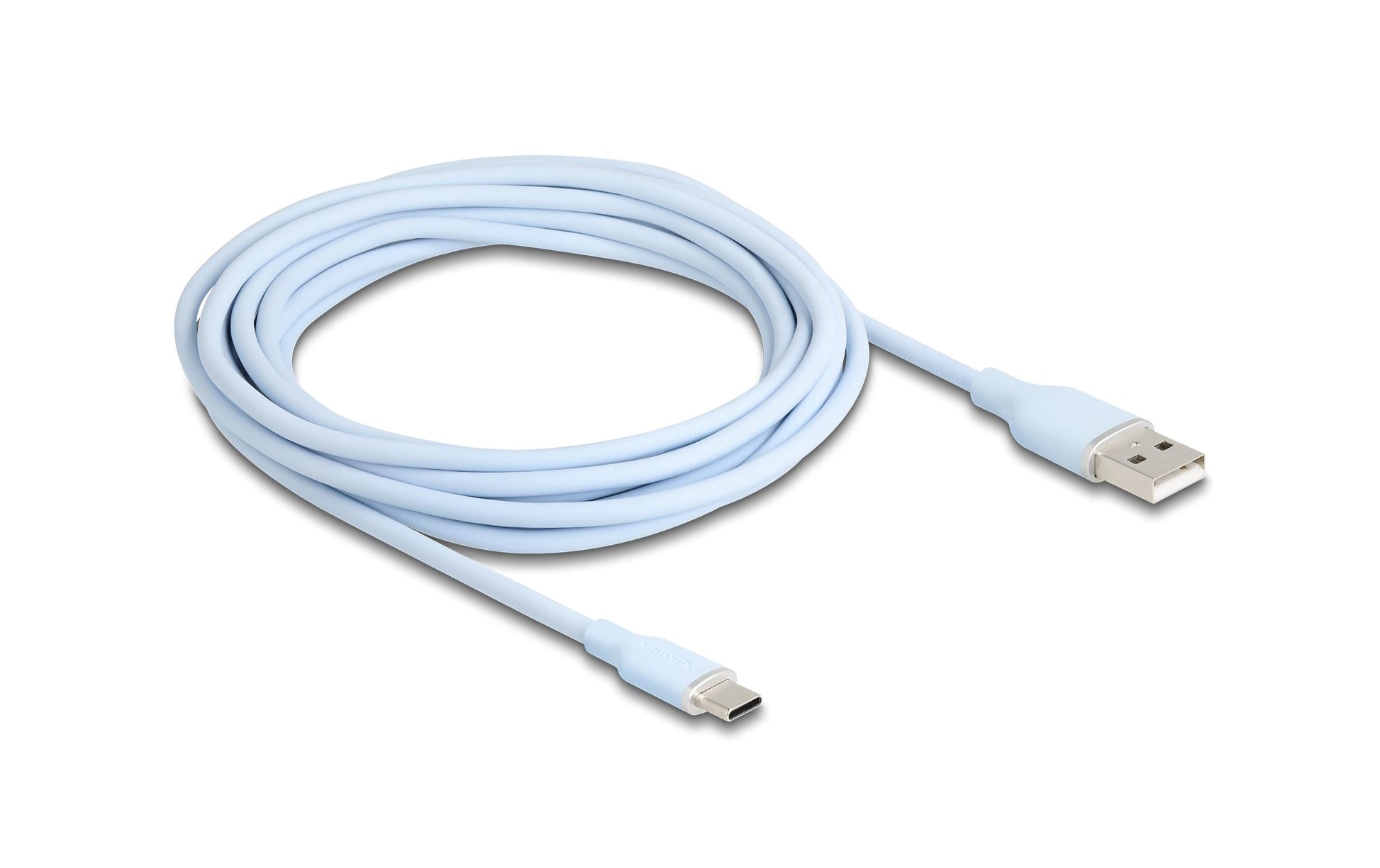 DeLOCK USB-A auf USB-C Kabel – USB 2.0 (480 Mbit/s) – 4 m – Silikon, Goldstecker – Blau