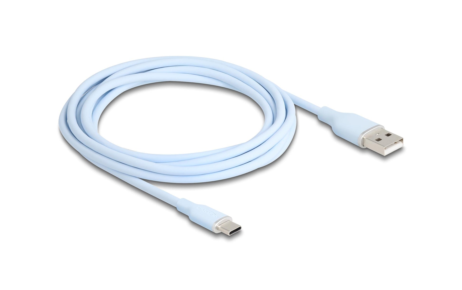 DeLOCK USB-A auf USB-C Kabel – USB 2.0 (480 Mbit/s) – 2,5 m – Silikon, Goldstecker – Blau