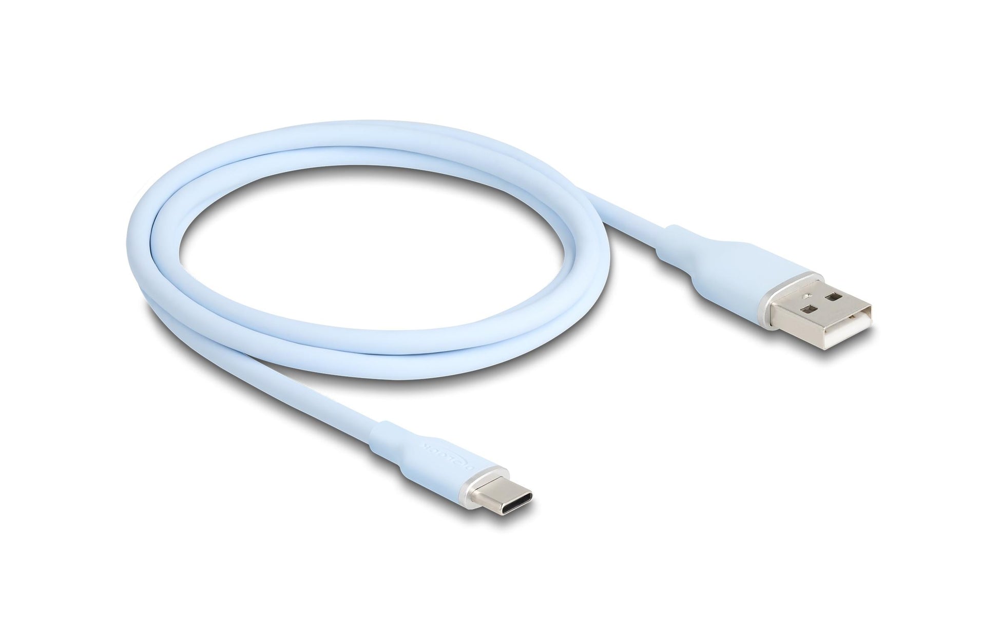 DeLOCK USB-A auf USB-C Kabel – USB 2.0 (480 Mbit/s) – 1 m – Silikon, Goldstecker – Blau