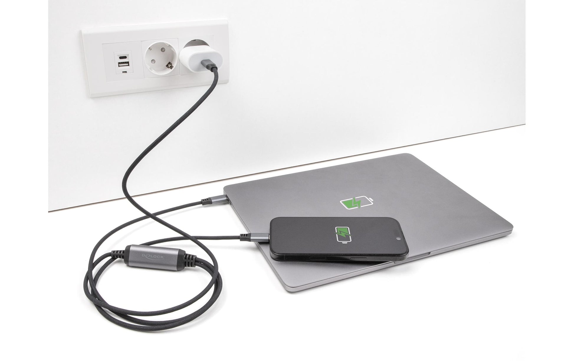DeLOCK USB-C auf 2× USB-C Kabel – USB 2.0 (480 Mbit/s) – 1,2 m – PD 100 W – Y-Kabel – Schwarz/Grau