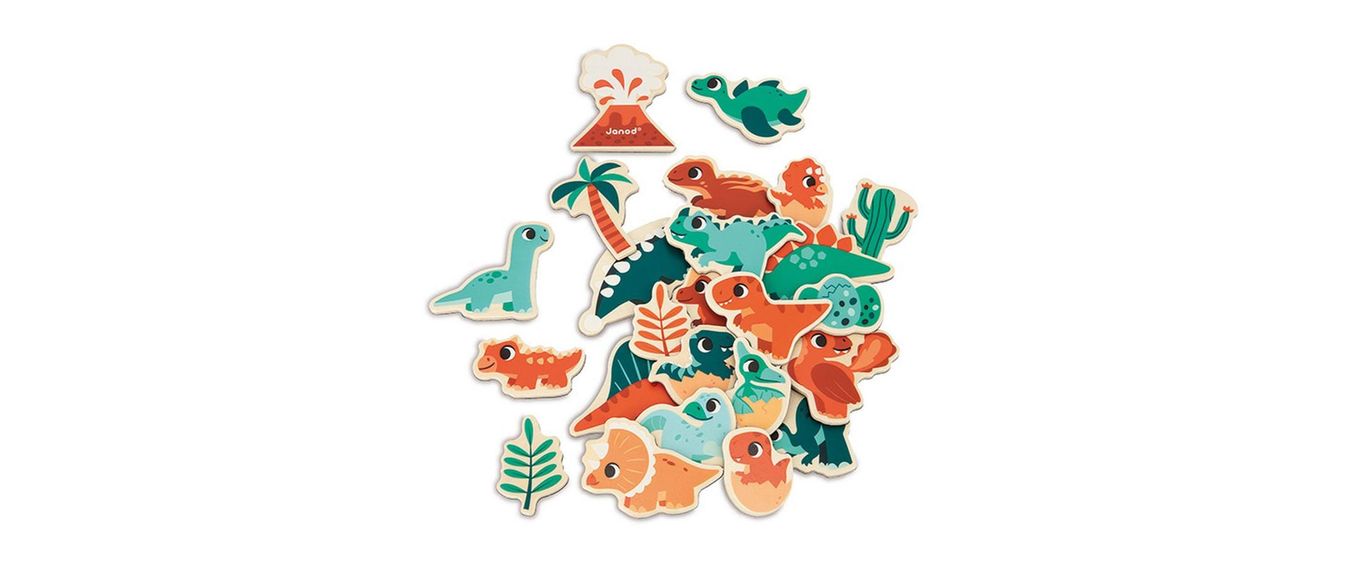 Janod Dino-Magnete – 14 × 14 × 8 cm – 24 Stück – ab 2 Jahren – FSC-Holz – mehrfarbig
