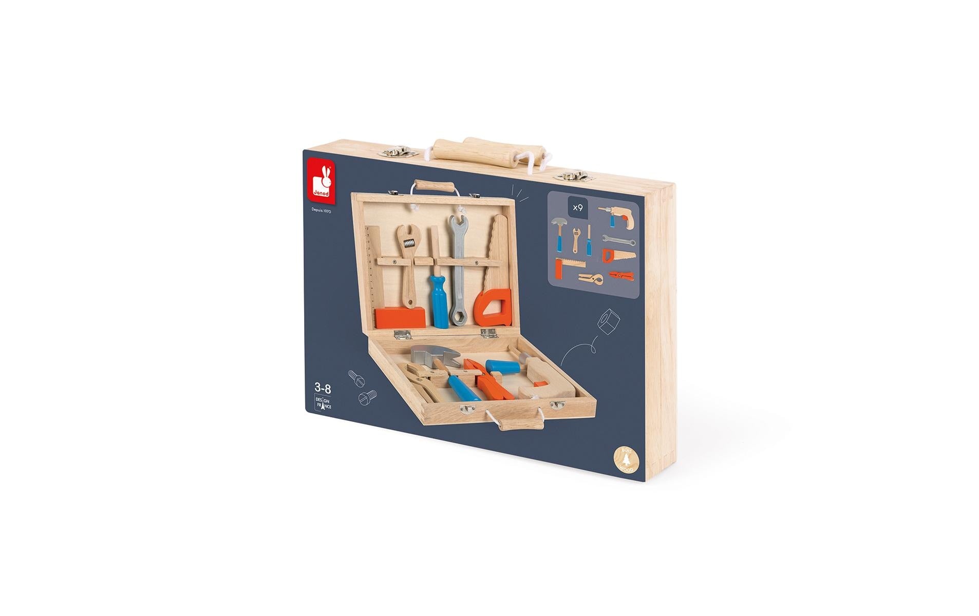 JANOD BricoKids Werkzeugkoffer – 9-teilig – ab 3 Jahren – Holz