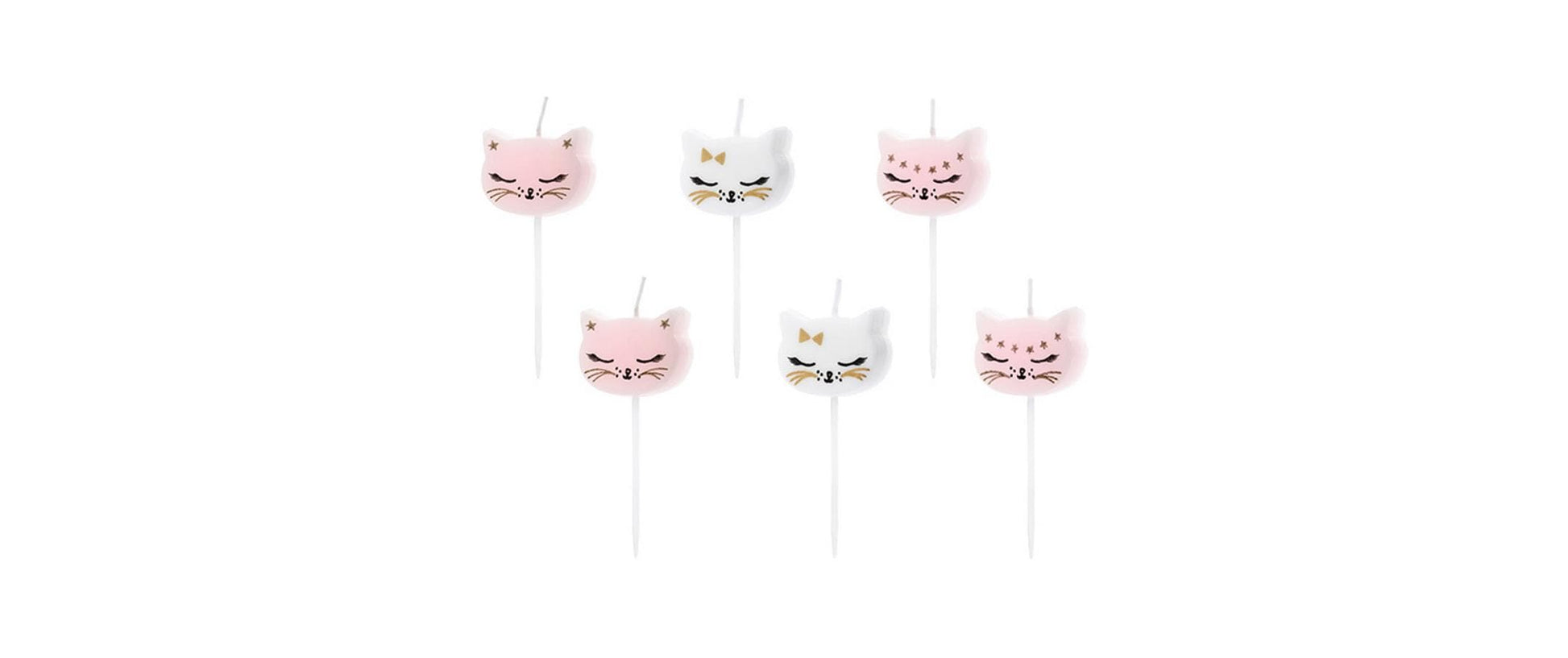 PartyDeco Geburtstagskerzen Kätzchen – mehrfarbig – Höhe 2 cm – 6 Stk