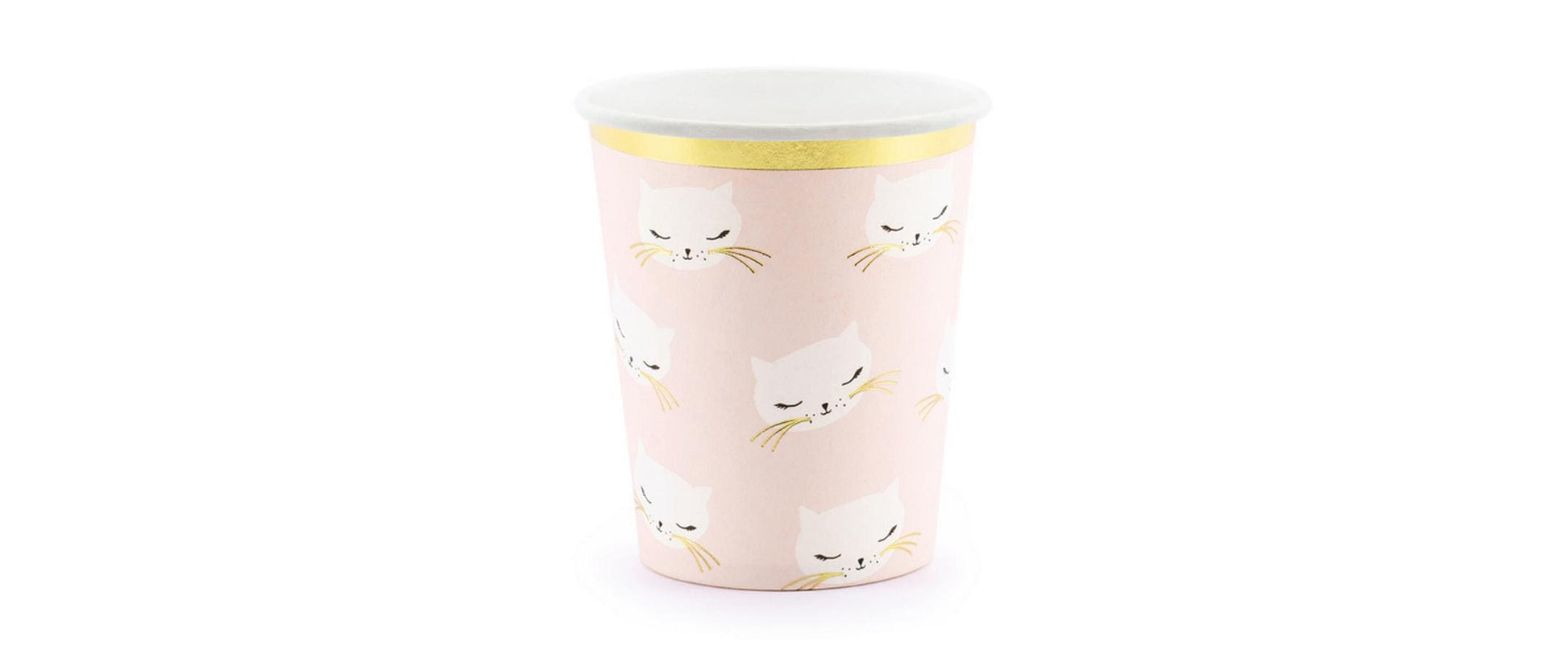 PartyDeco Becher, Papier – 2,0 dl, pink mit Kätzchen – 6 Stk.