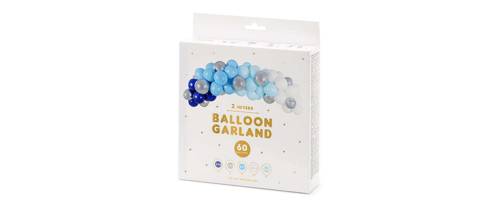 PartyDeco Ballon-Girlande Geburt – Blau, Silber, Weiss – 200 cm – Latex – 60 Stk