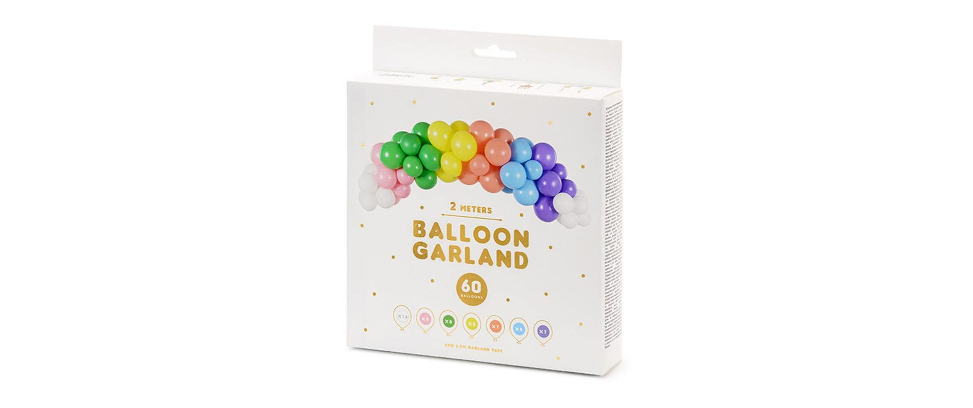 PartyDeco Ballon-Girlande Regenbogen – 2 m – 60 Stück – Mehrfarbig