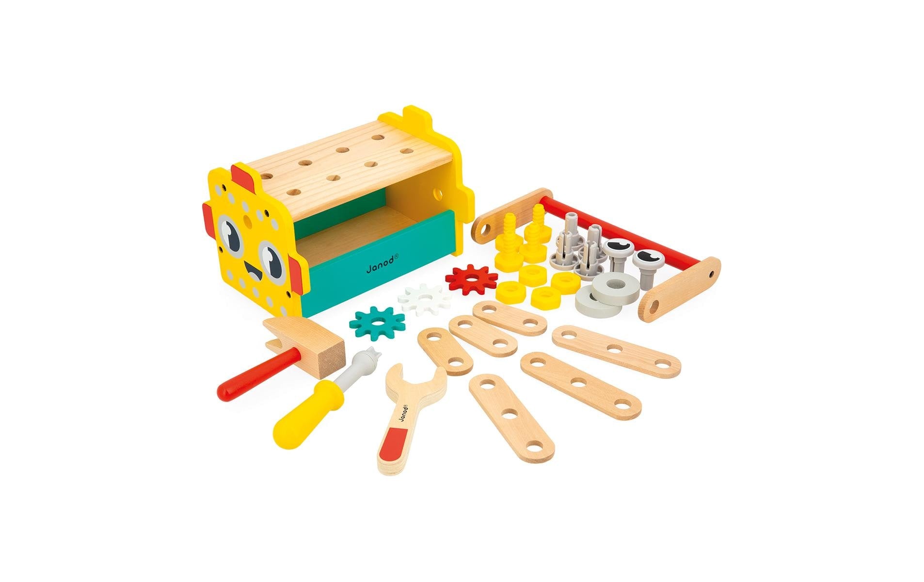 JANOD Brico'Kids Werkzeugkoffer – 30-teilig – ab 3 Jahren – Holz, mehrfarbig, FSC