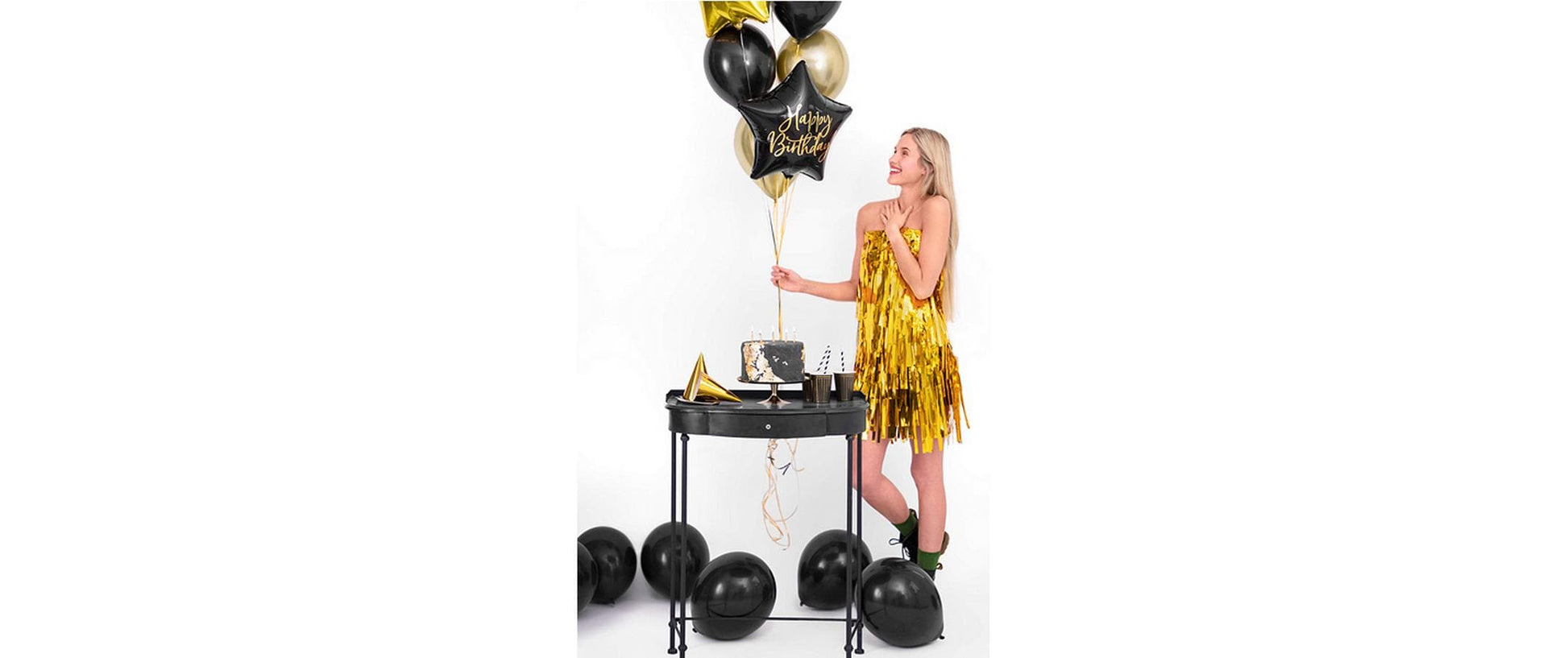 PartyDeco Folienballon Stern – schwarz/gold – Ø 40 cm – Folie – 1 Stk – Auch mit Helium befüllbar