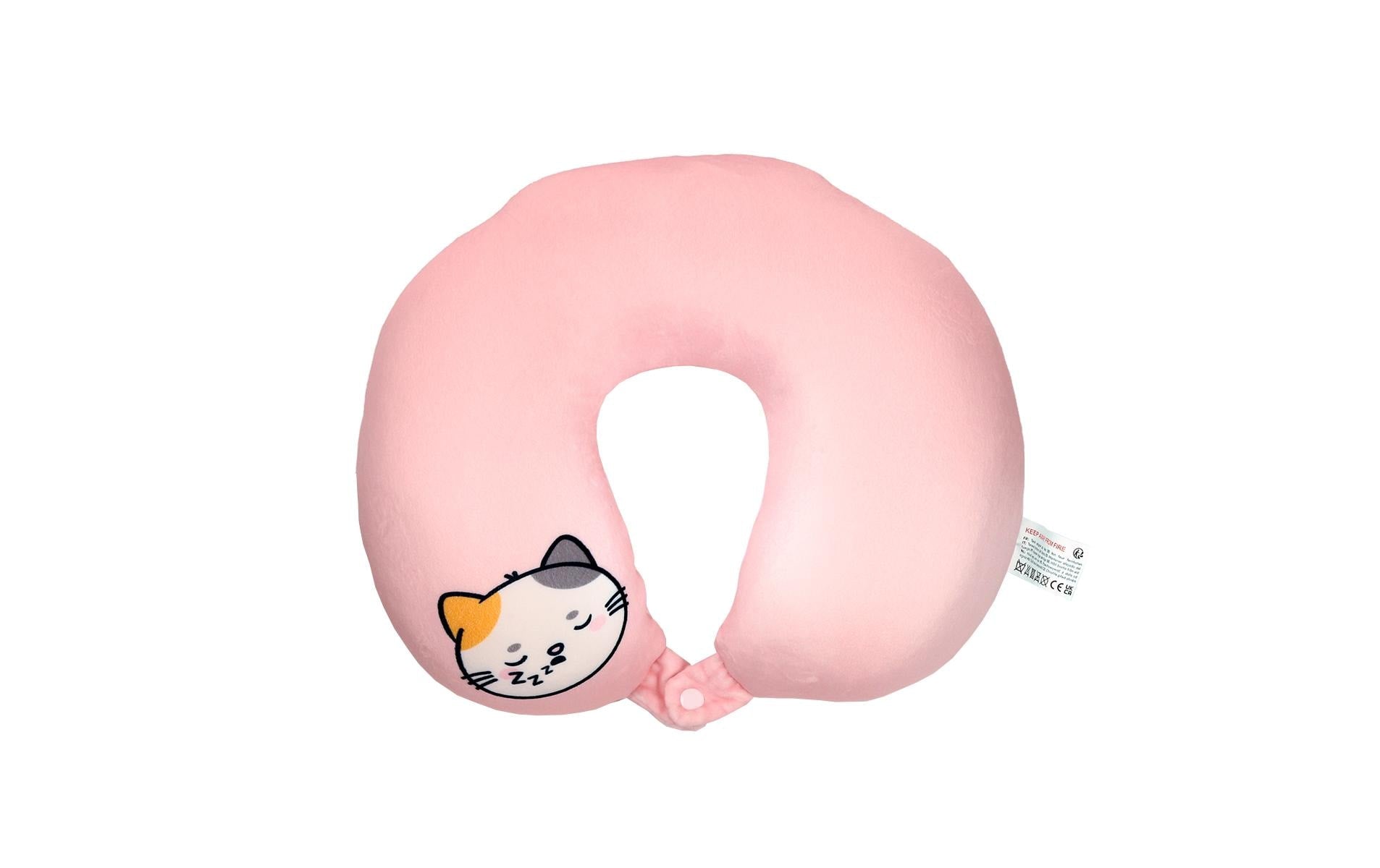 Sombo Reisekissen – 2-in-1, Memory-Schaum – für Kinder ab 3 Jahren – Pink, Plüsch, Katze