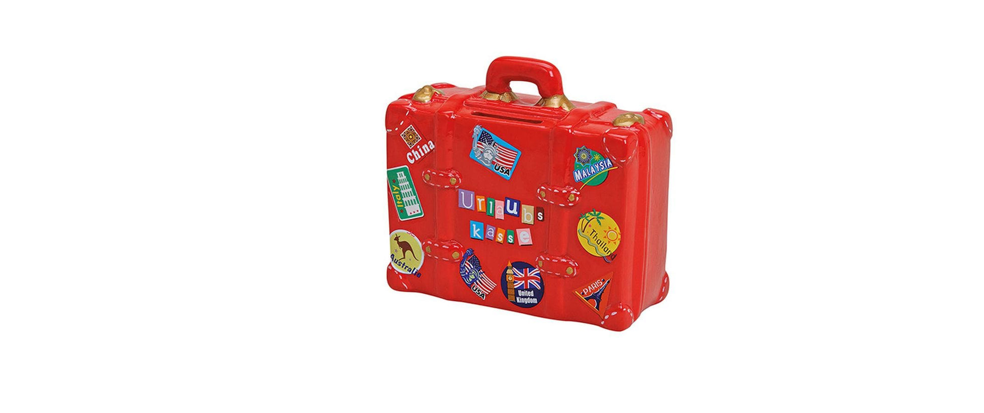 G. Wurm Spardose Koffer – Keramik, Rot – 14 × 13 × 6 cm