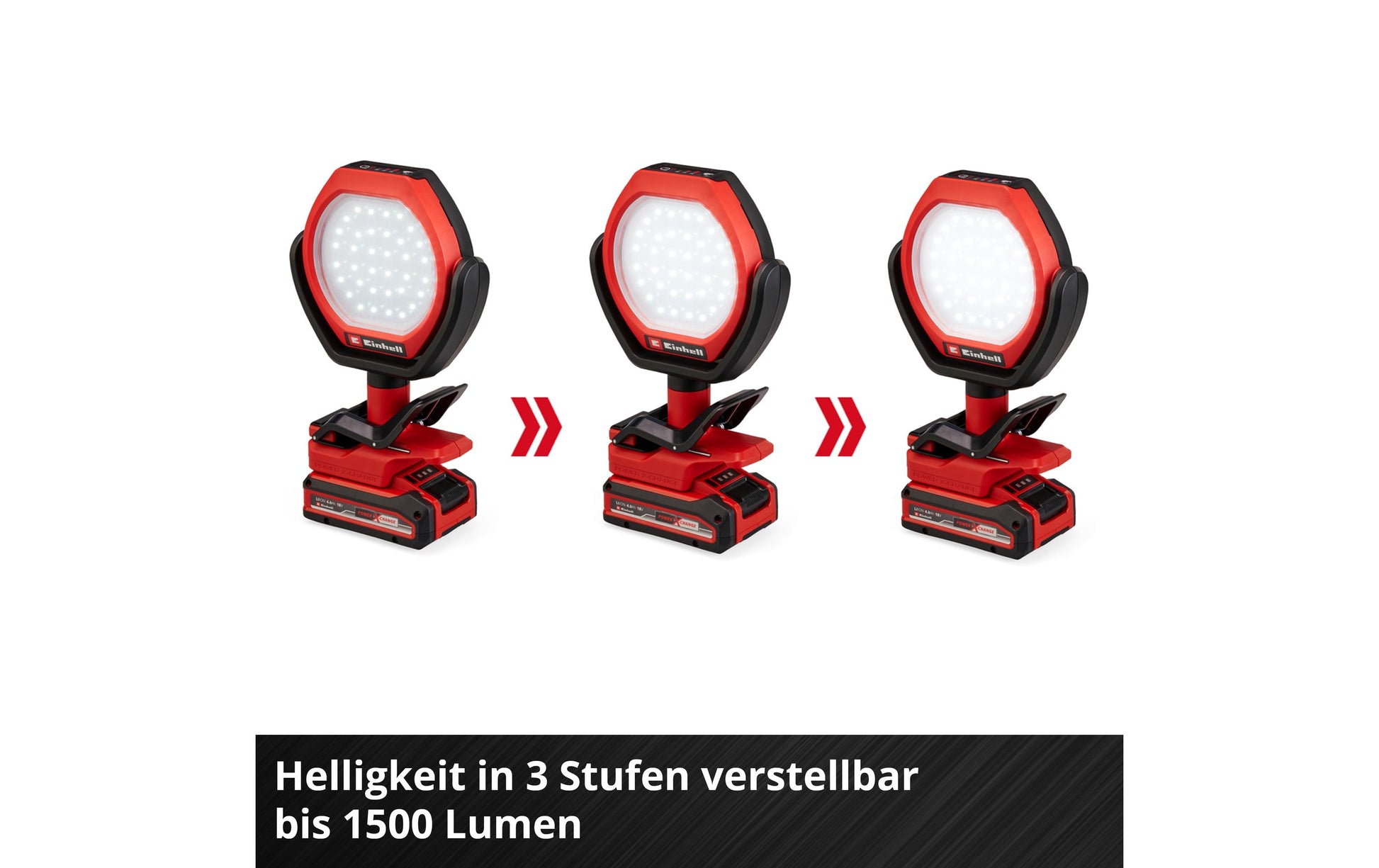 Einhell Akku-Aussenleuchte – 259 cm – 1500 lm – 7000 K – Akkubetrieb – für Power X-Change 18 V, dimmbar – Rot