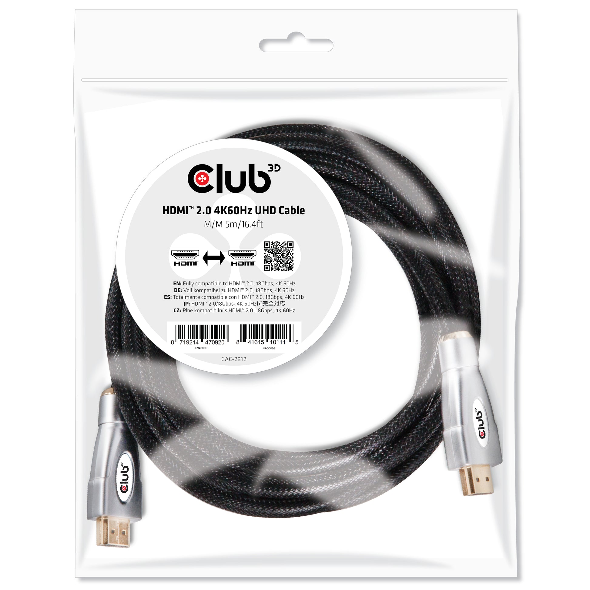 CLUB3D Club 3D HDMI Kabel HDMI 2.0 4K 60 Hz – 5 m