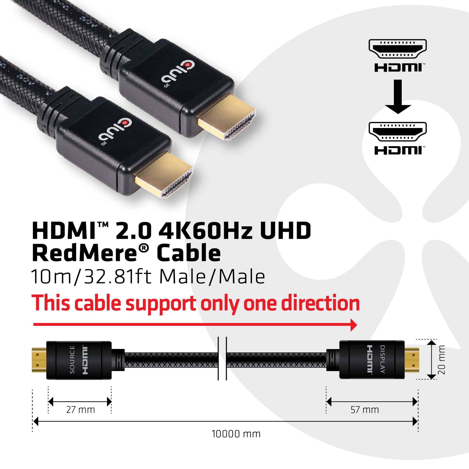 CLUB3D Club 3D HDMI Kabel HDMI 2.0 4K 60 Hz – 10 m – aktiv