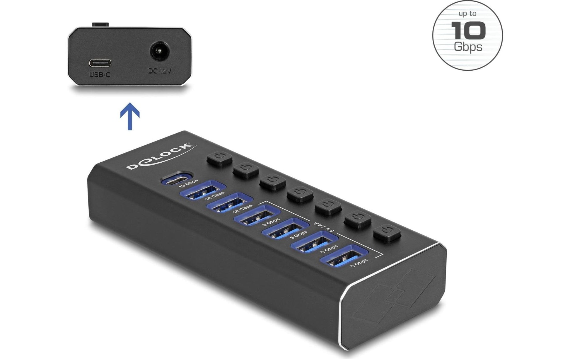 DeLOCK 64326 USB-Hub – USB-C, 6× USB-A, für Windows/Mac/Linux