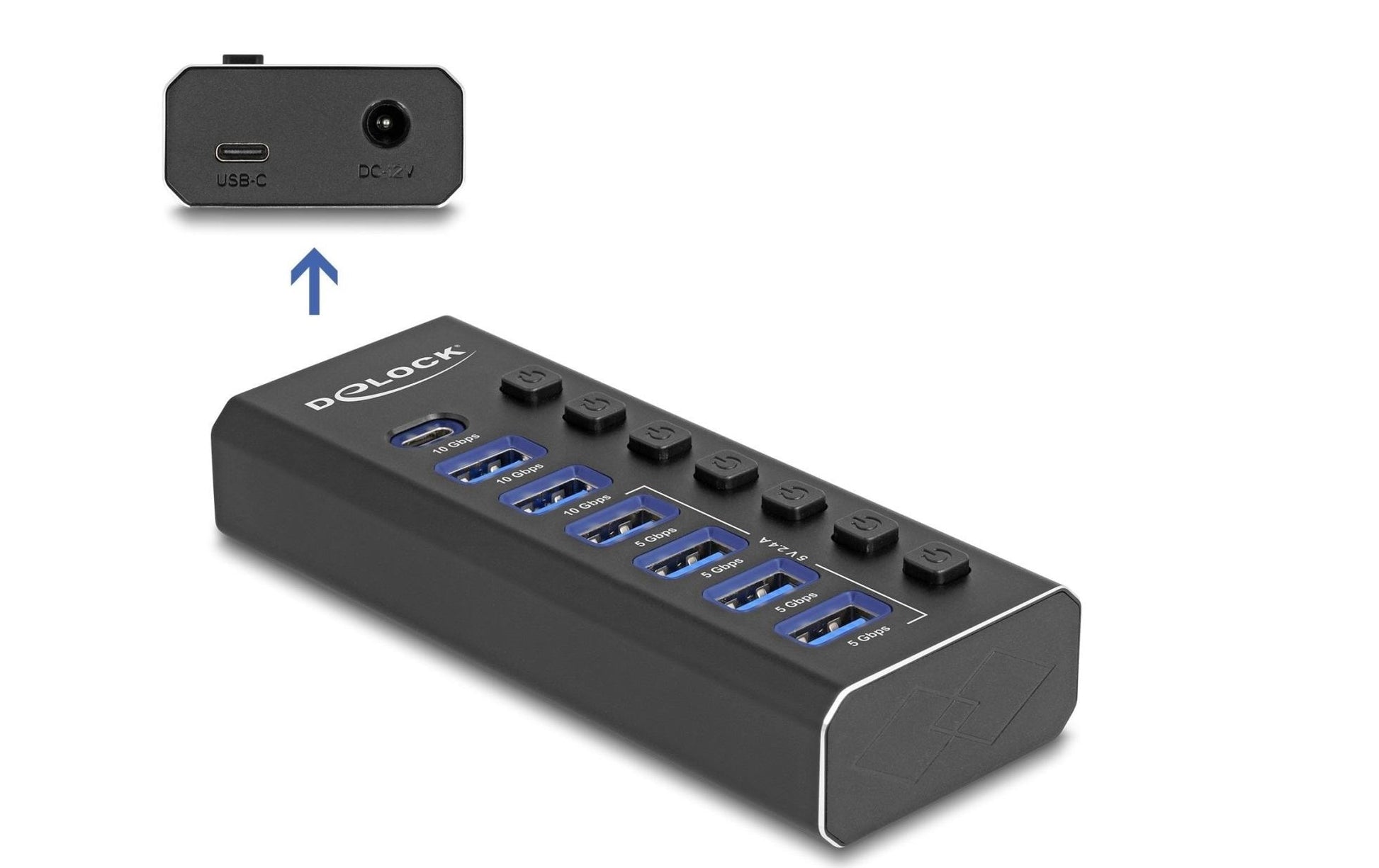 DeLOCK 64326 USB-Hub – USB-C, 6× USB-A, für Windows/Mac/Linux