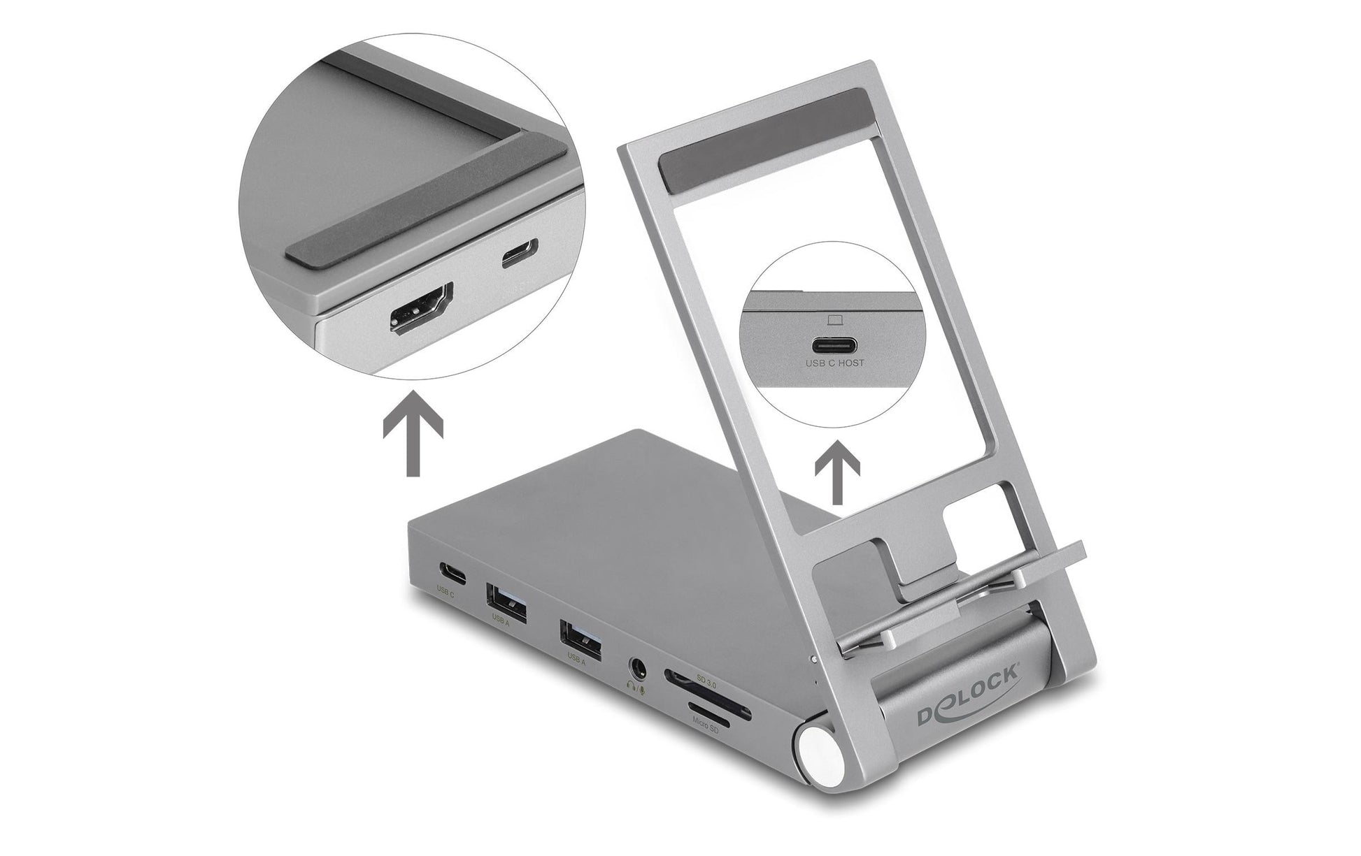DeLOCK 88199 Dockingstation – USB-C, 1× HDMI, 2× USB-A, 2× USB-C, 60 W PD, 3,5 mm Audio, für Windows/Mac/Linux