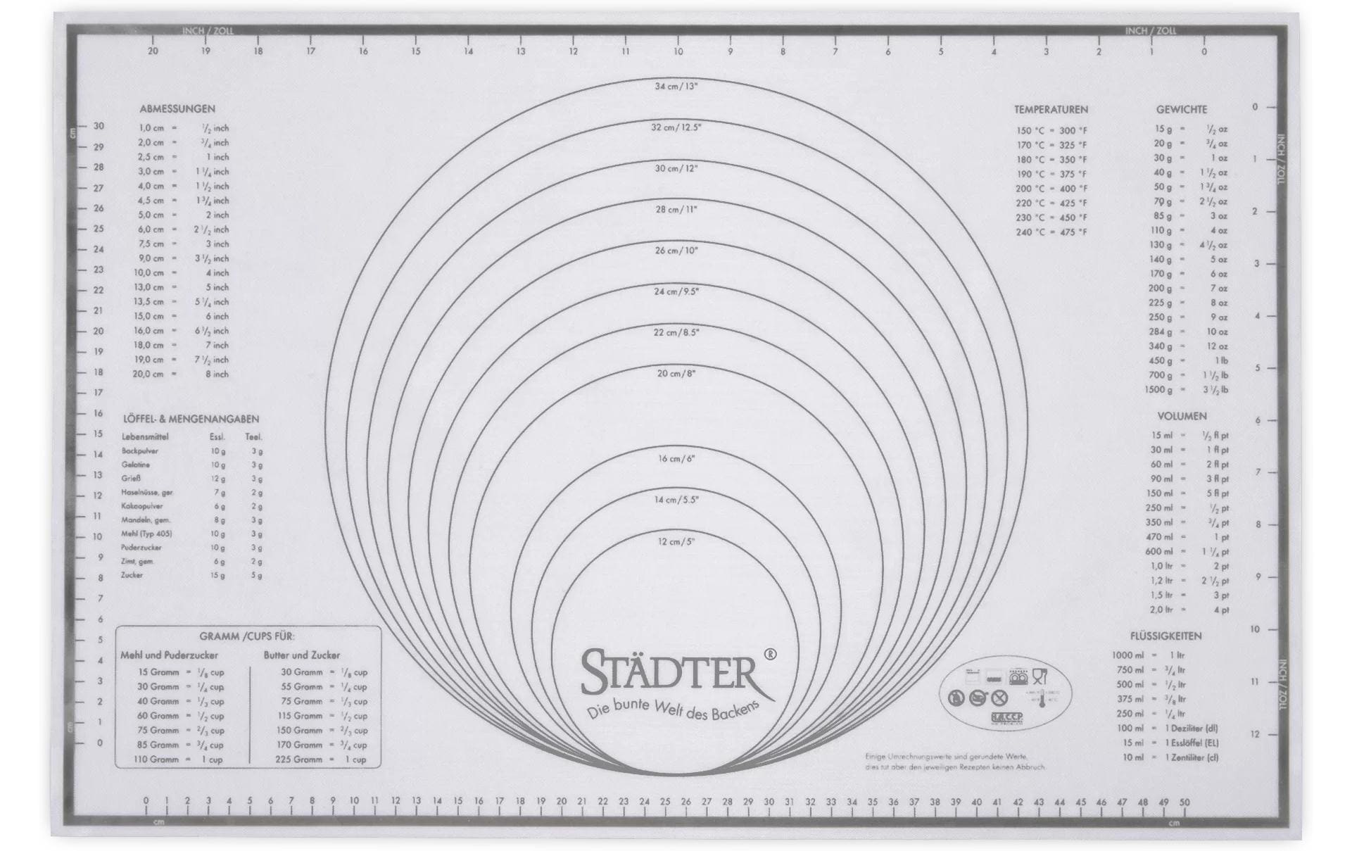 Städter Maxi Backmatte 60 × 40 cm, Silikon, Weiss