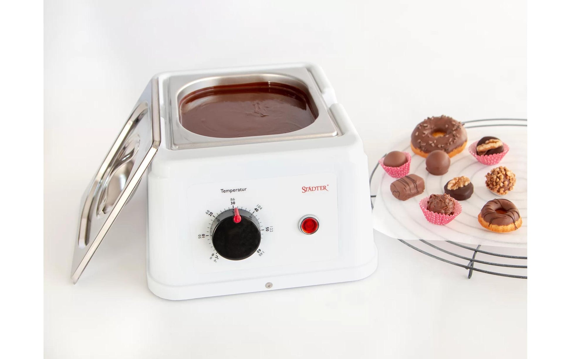 Städter Fondue-Set – Metall, 1,5 l, Netzbetrieb – Silber/Weiss