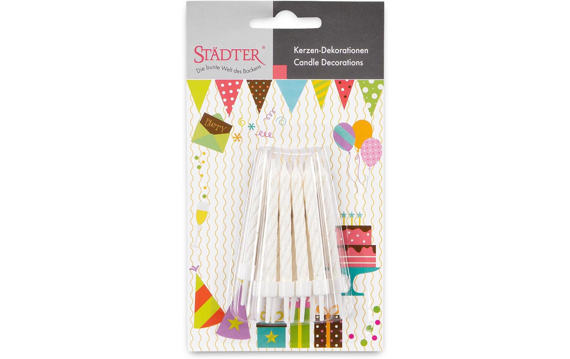 Städter Geburtstagskerzen – Weiss Glitzer – 7,5 cm – 10 Stk – mit Halter