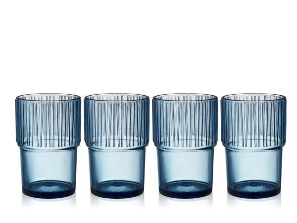 BITZ Latte Macchiato Glas – 4er Set, 380 ml, H 12,5 cm, Glas, Blau, spülmaschinenfest