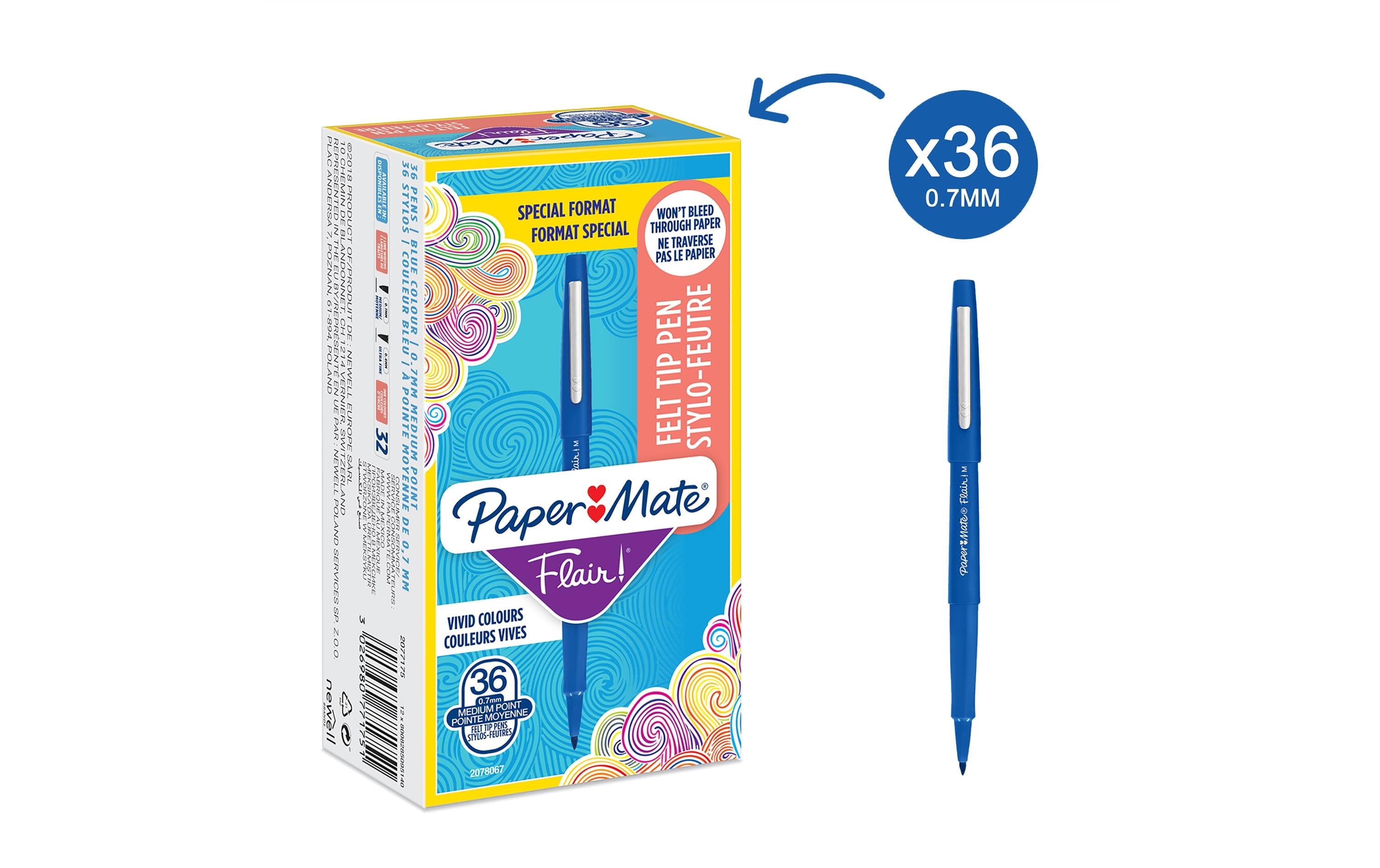 Papermate Flair Original Fineliner – 36er-Set – Blau