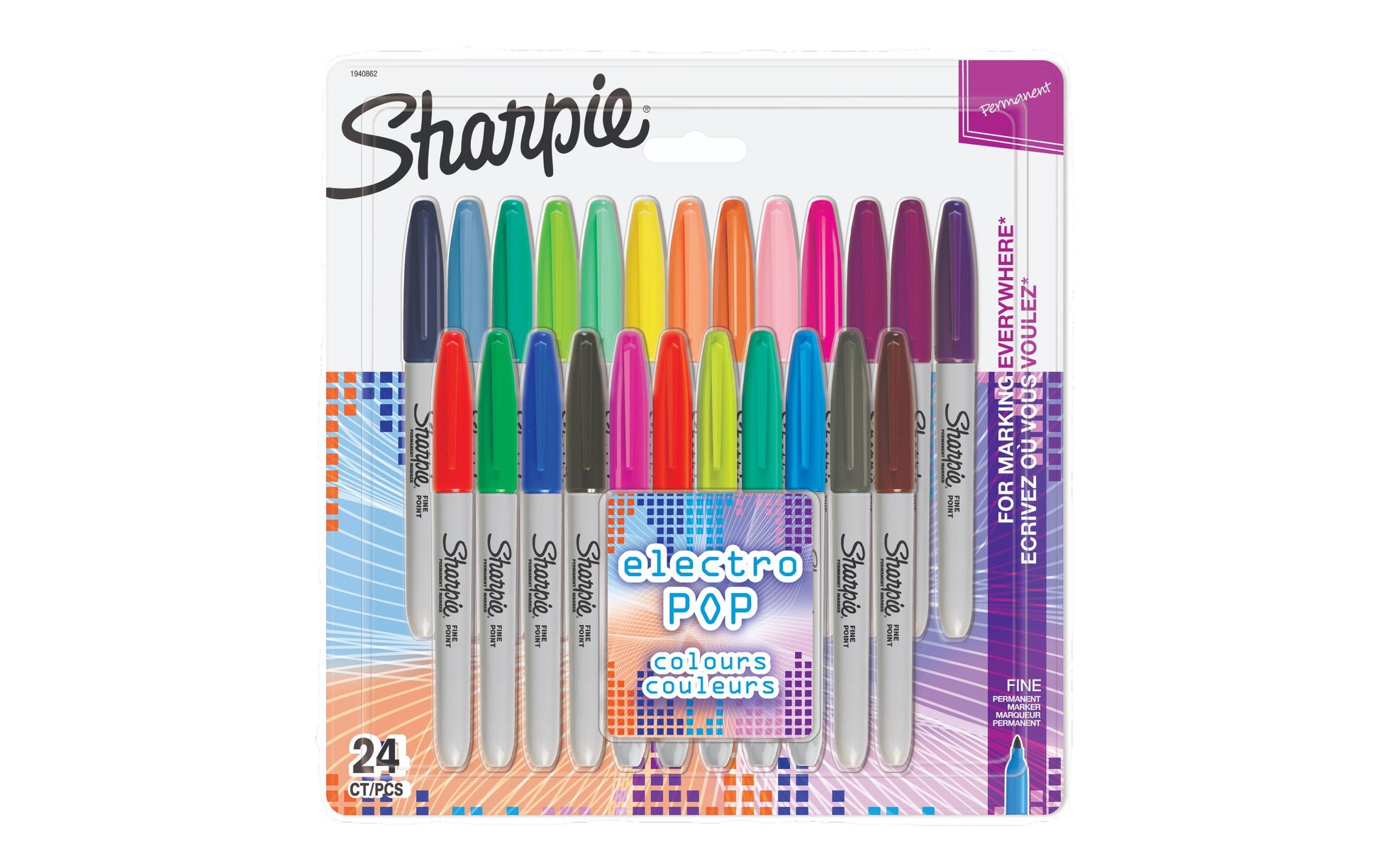 Sharpie Electro Pop Permanentmarker – Rundspitze 1 mm – Mehrfarbig – 24er-Pack