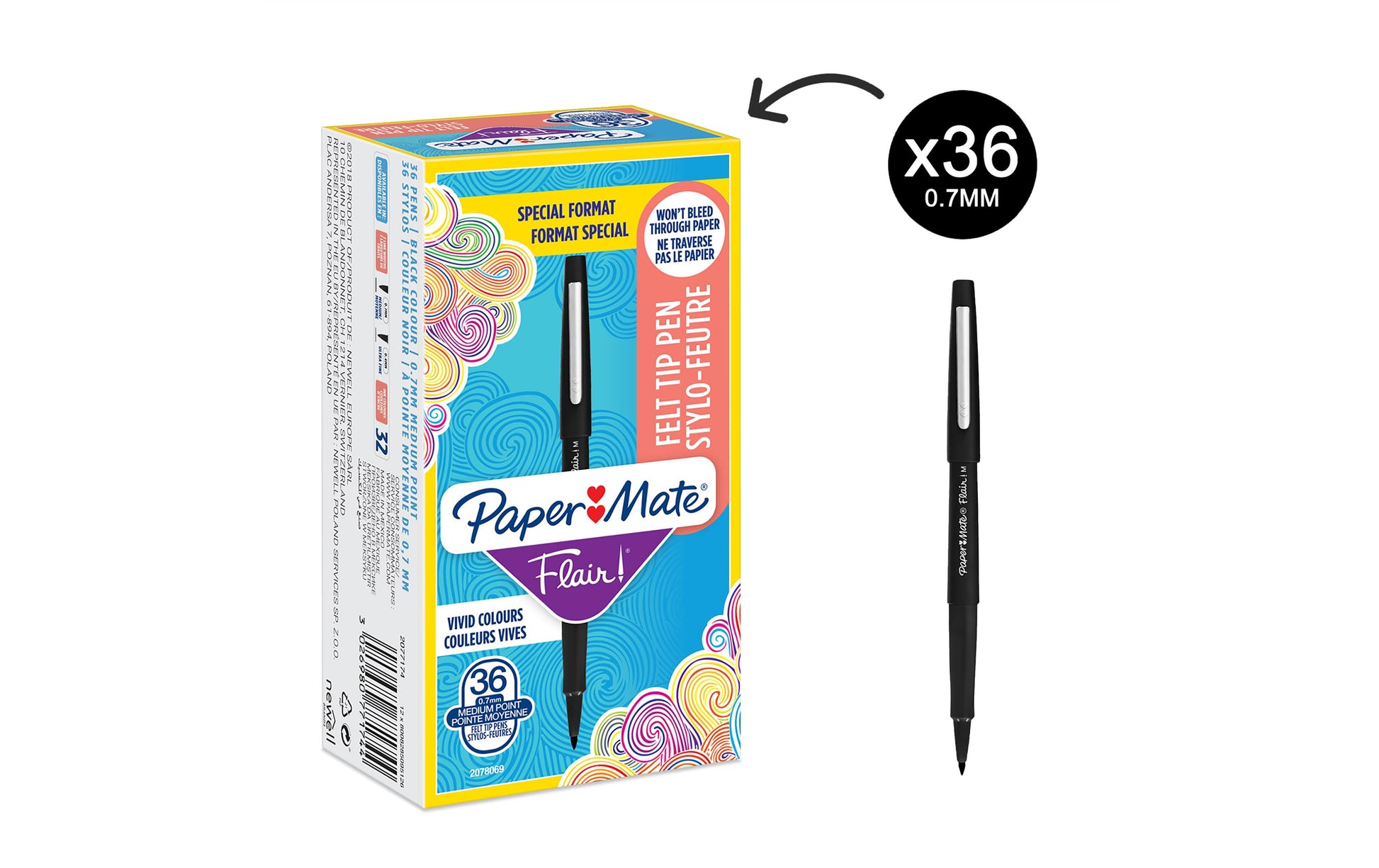Papermate Flair Fineliner – 36er-Set 0,7 mm – schwarz