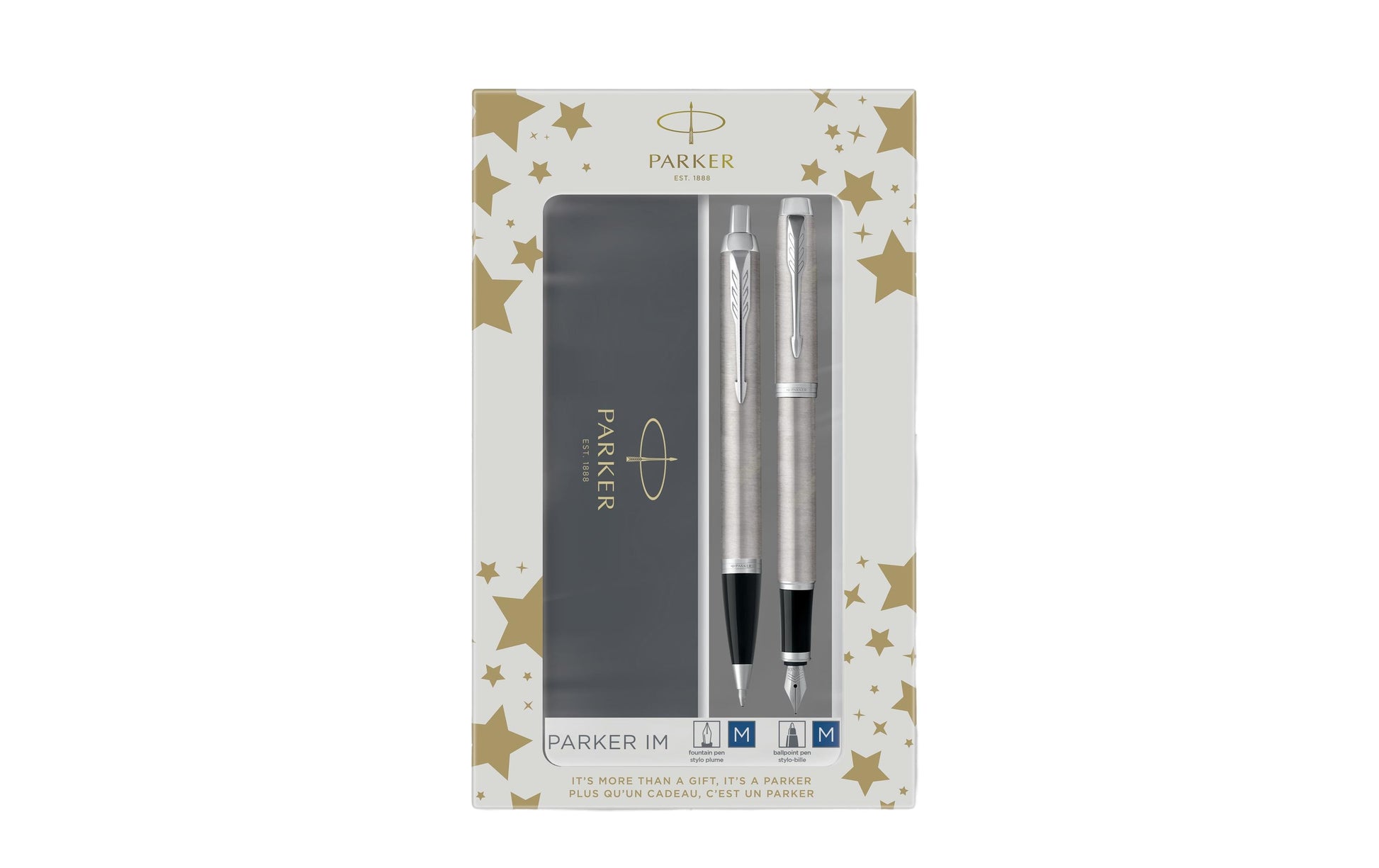 Parker IM Brushed Metal Schreibset – Kugelschreiber M & Füllfederhalter M – Blau – Geschenkbox – 2-teilig