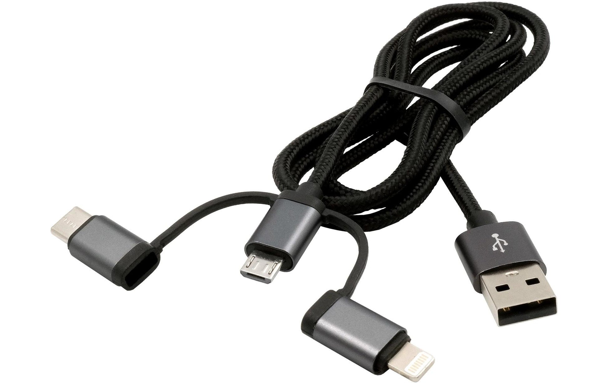 EXSYS Multi-Kabel – 3-in-1 USB-A auf USB-C/Lightning/Micro-USB 1 m, Schwarz – für iPhone/Android