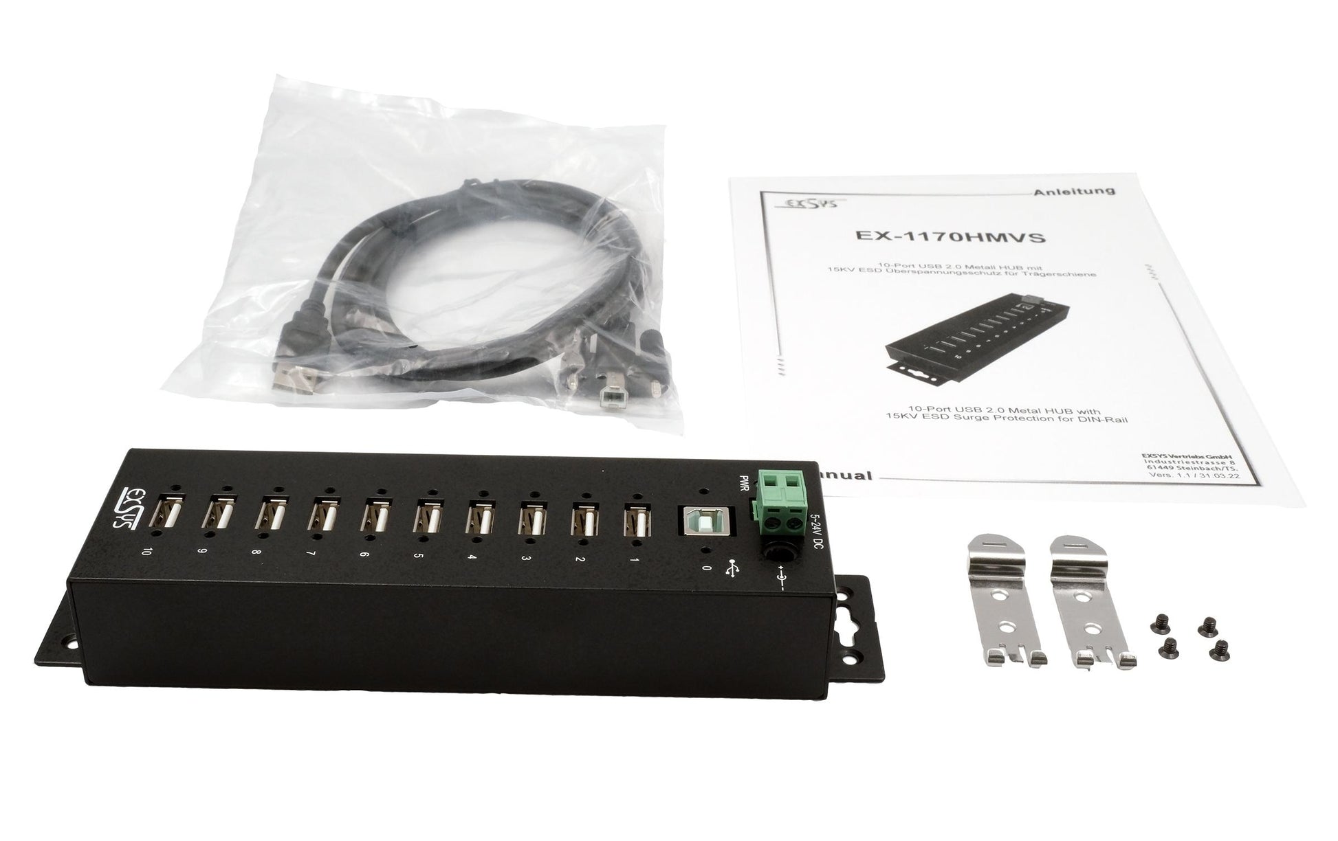 EXSYS EX-1170HMVS USB-Hub – USB 2.0, 10× USB-A