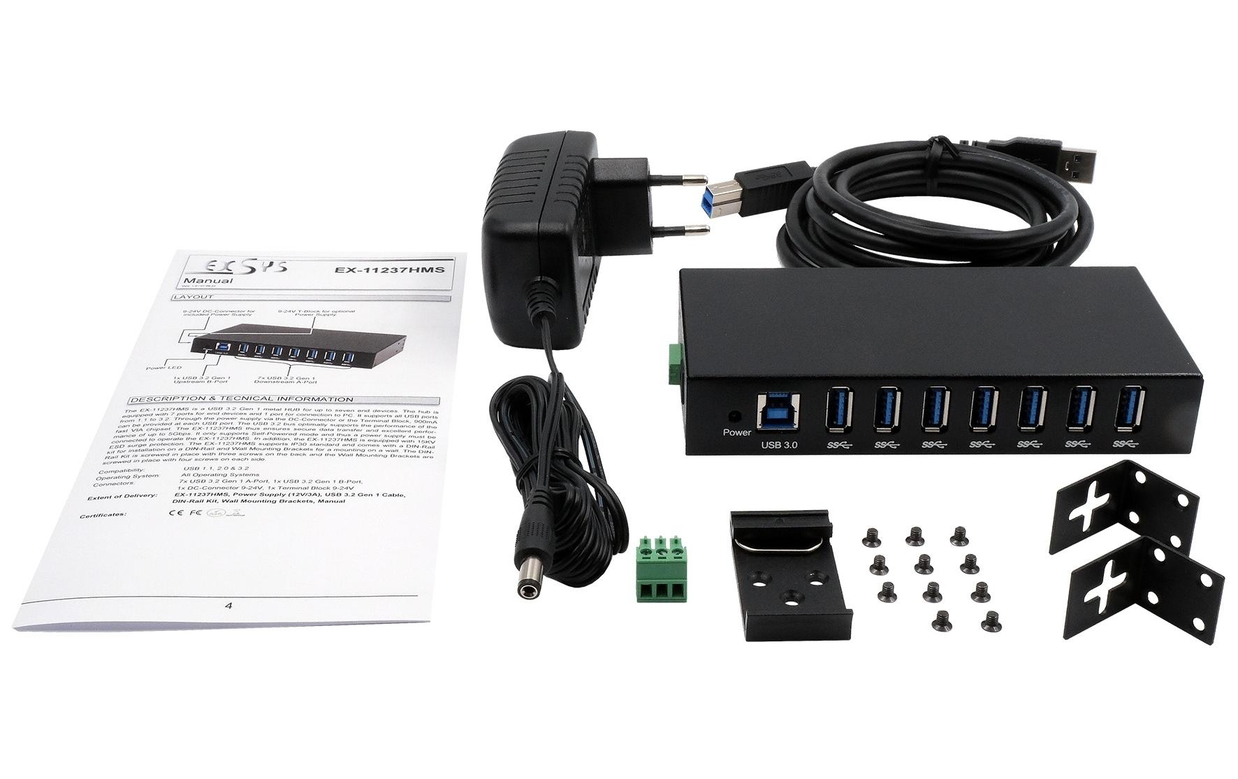 EXSYS EX-11237HMS-2 USB-Hub – USB 3.0, 7× USB-A