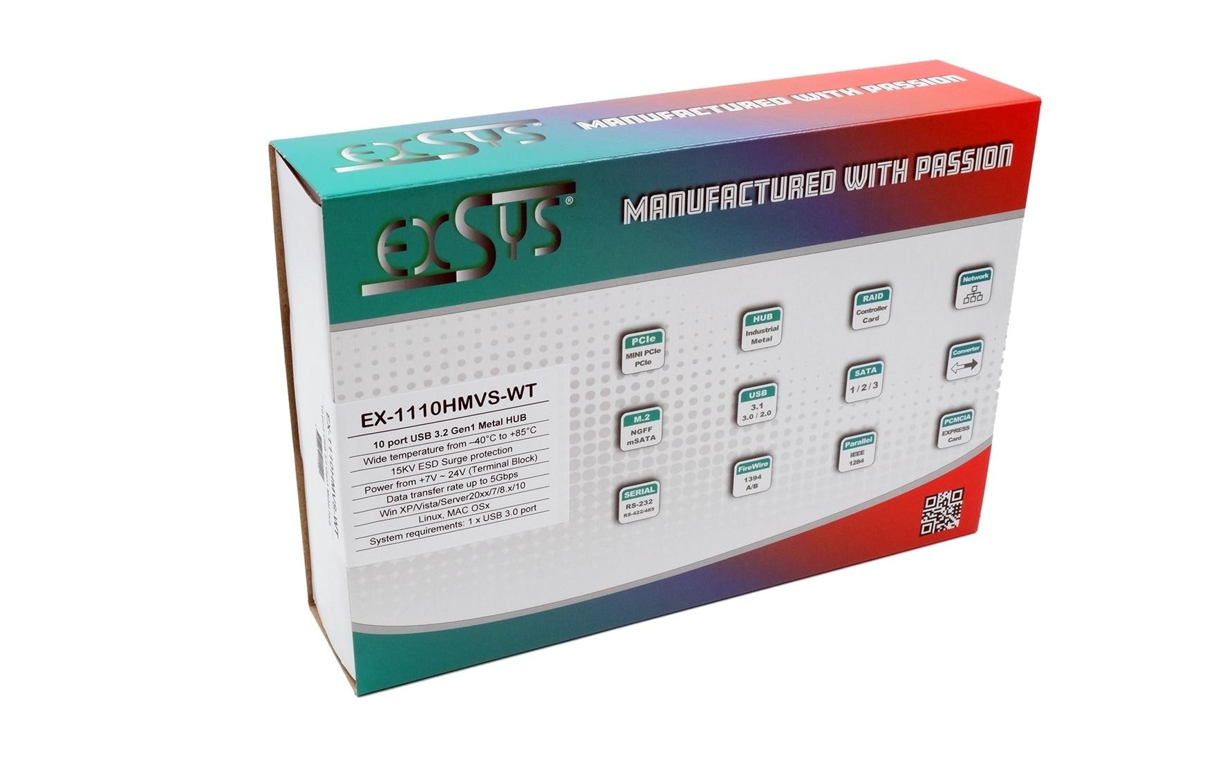 EXSYS EX-1110HMVS-WT USB-Hub – USB-B, 10× USB-A