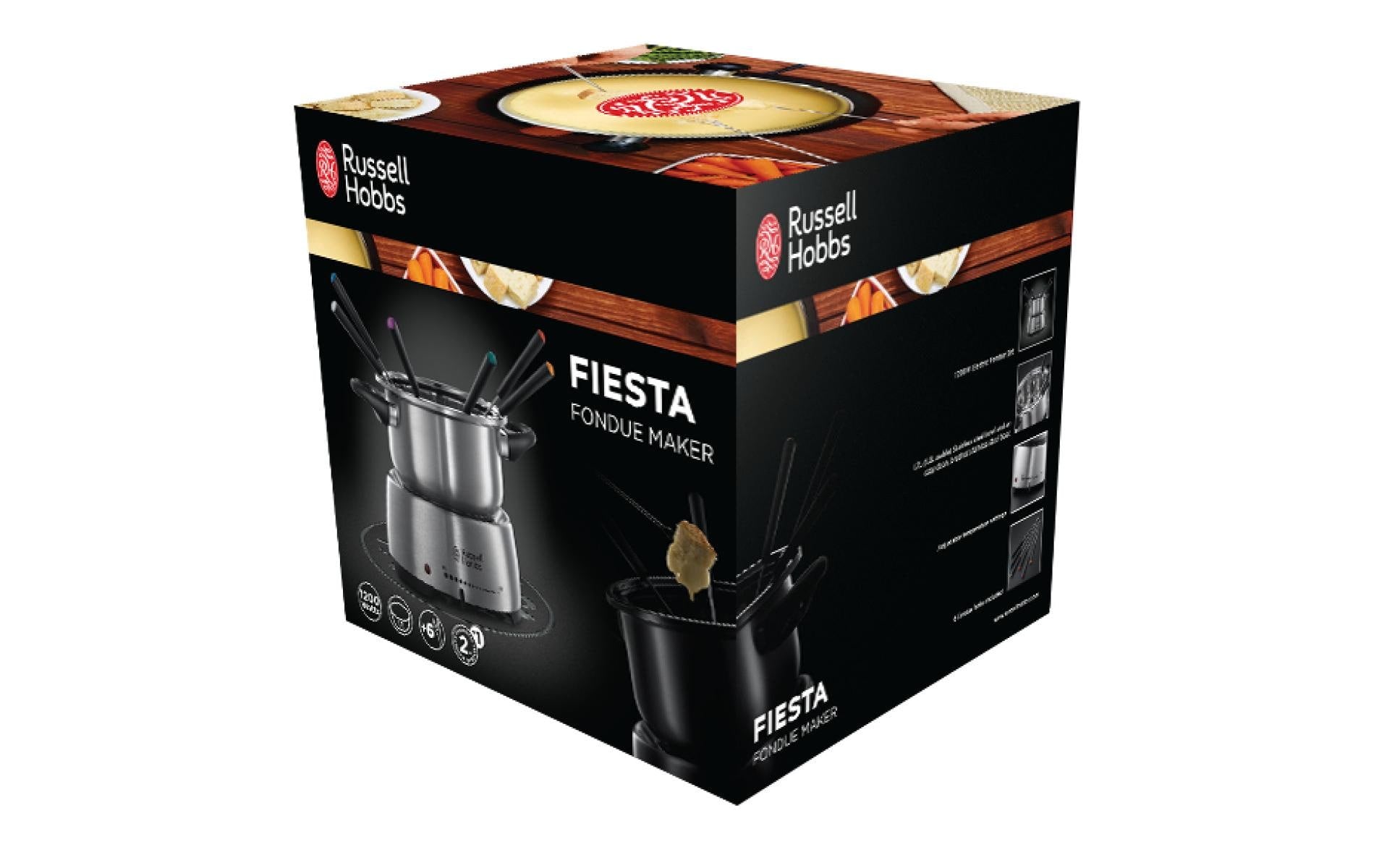 Russell Hobbs Fondue-Set Fiesta – Edelstahl – 2 l, 6 Personen, netzbetrieben – schwarz