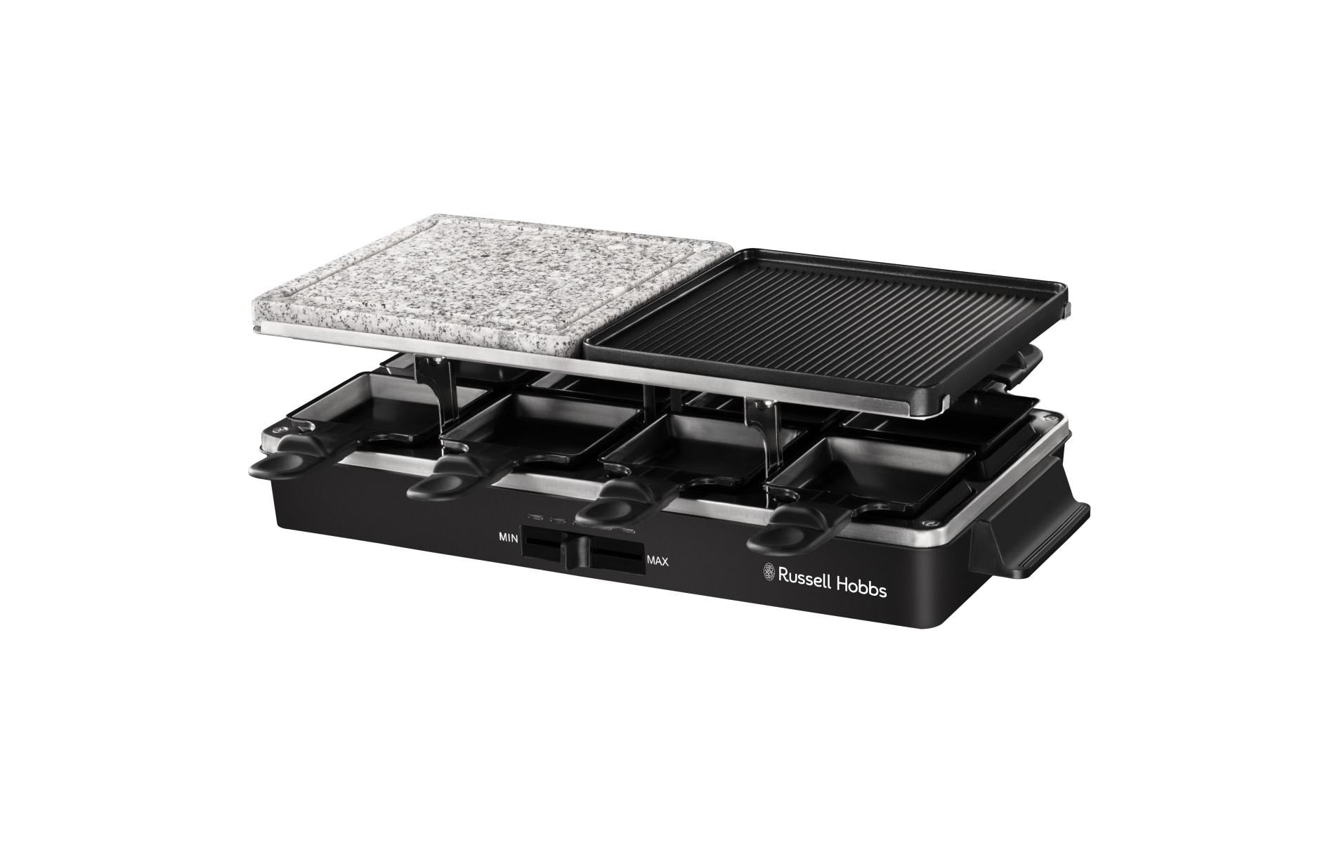 Russell Hobbs Raclette-Grill 3in1 – 8 Personen, Stein-Grillplatte, 1400 W – schwarz