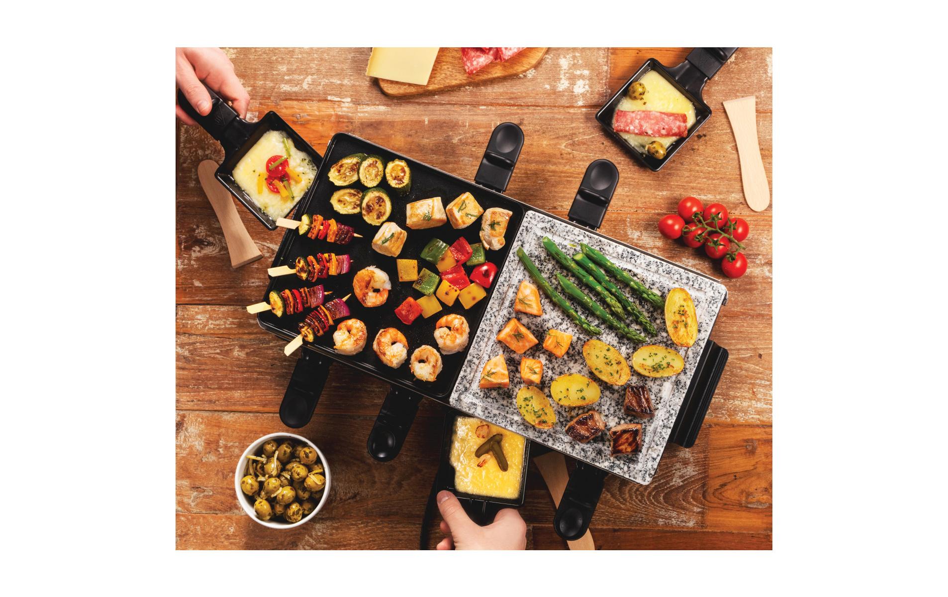 Russell Hobbs Raclette-Grill 3in1 – 8 Personen, Stein-Grillplatte, 1400 W – schwarz