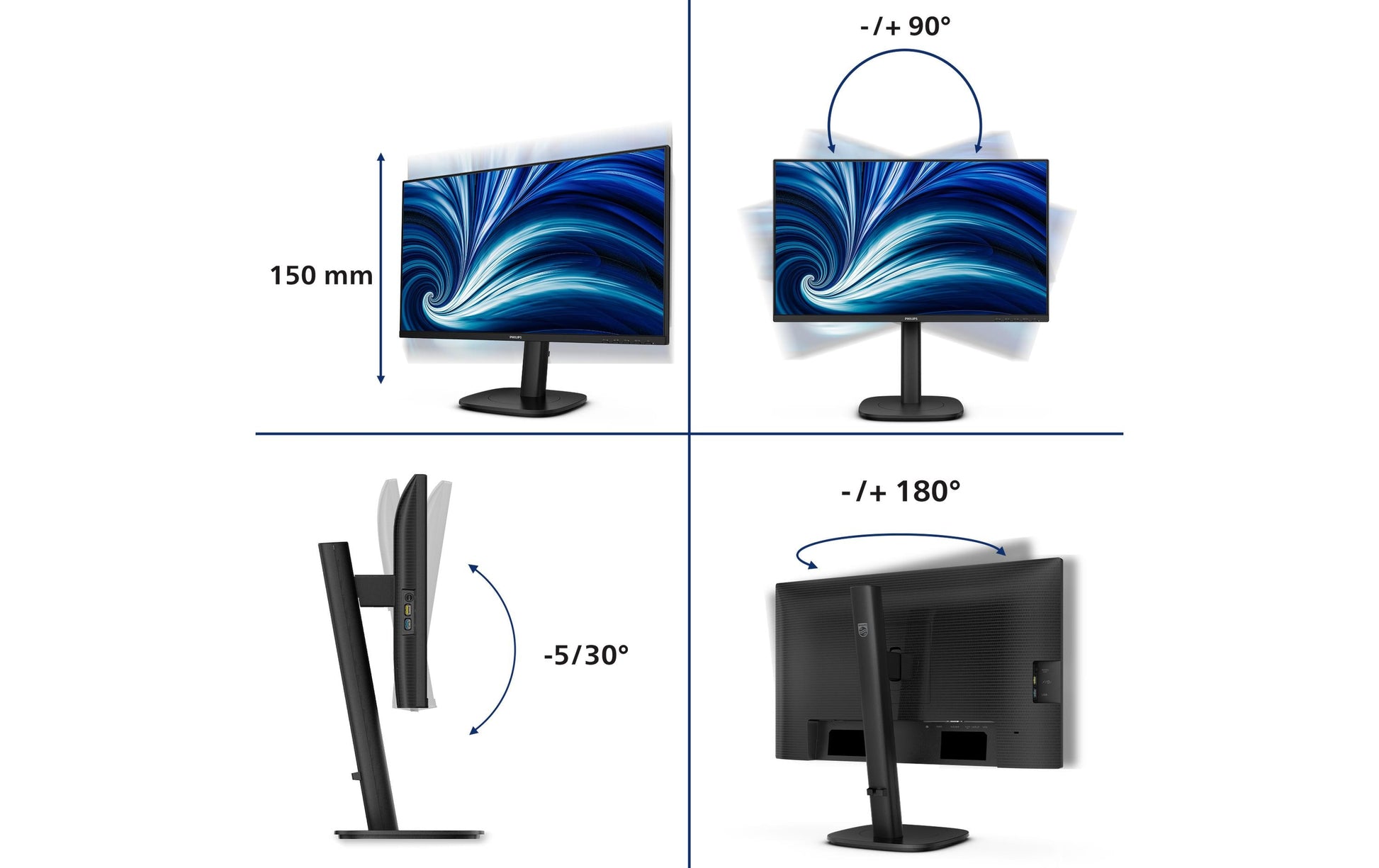 Philips 24B2N3200J/000 – Monitor, 23,8", IPS, 120 Hz, 300 cd/m², USB-Hub, Lautsprecher, Adaptive Sync, Schwarz
