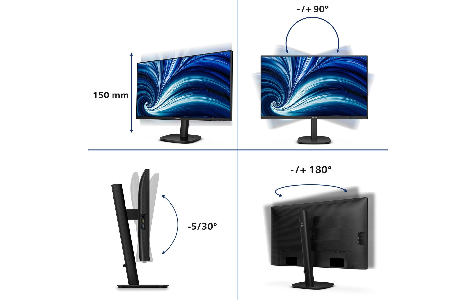 Philips 27B2N3500J/000 – Monitor, 27", 350 cd/m², höhenverstellbar, USB-Hub, integrierte Lautsprecher, schwarz