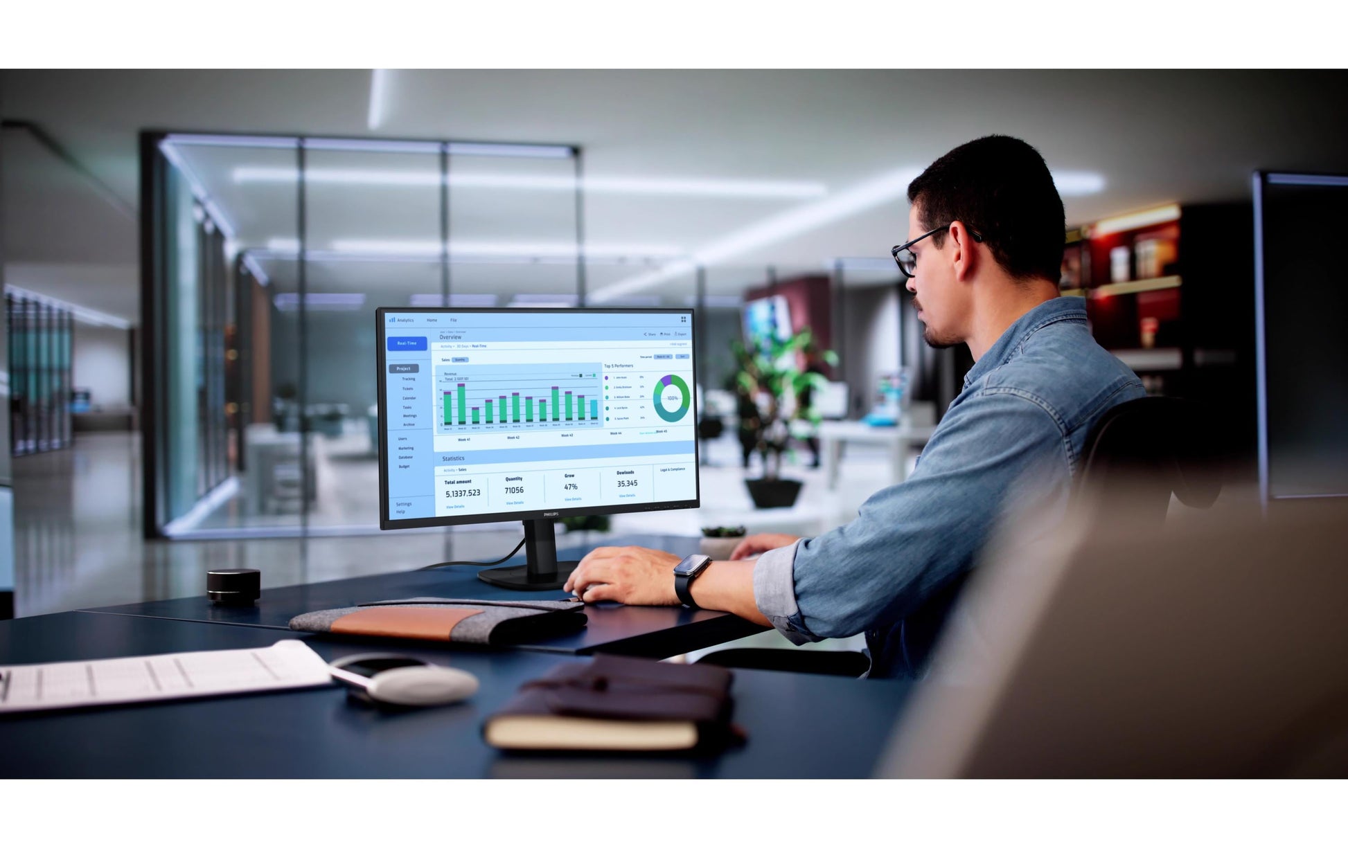 Philips 27B2N3500J/000 – Monitor, 27", 350 cd/m², höhenverstellbar, USB-Hub, integrierte Lautsprecher, schwarz