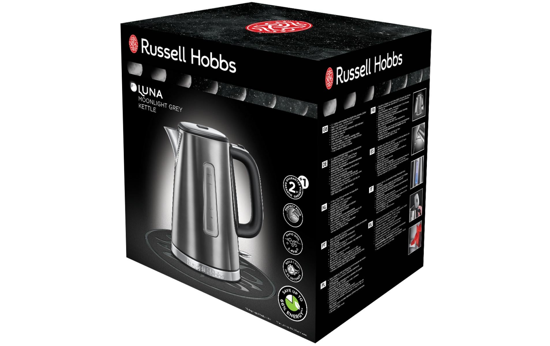 Russell Hobbs Wasserkocher – 1,7 l, Edelstahl, Grau, 23211-70