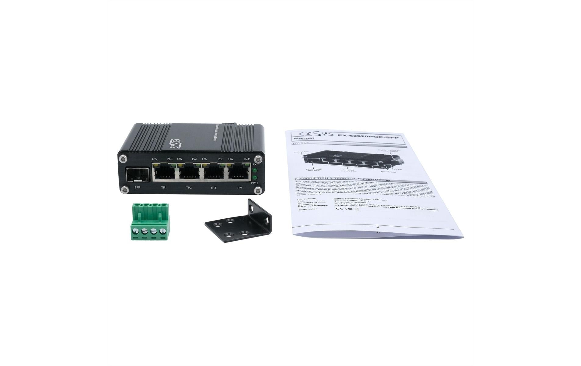EXSYS EX-62020PoE-SFP – Managed Switch – 4×GbE, 1×SFP, PoE+