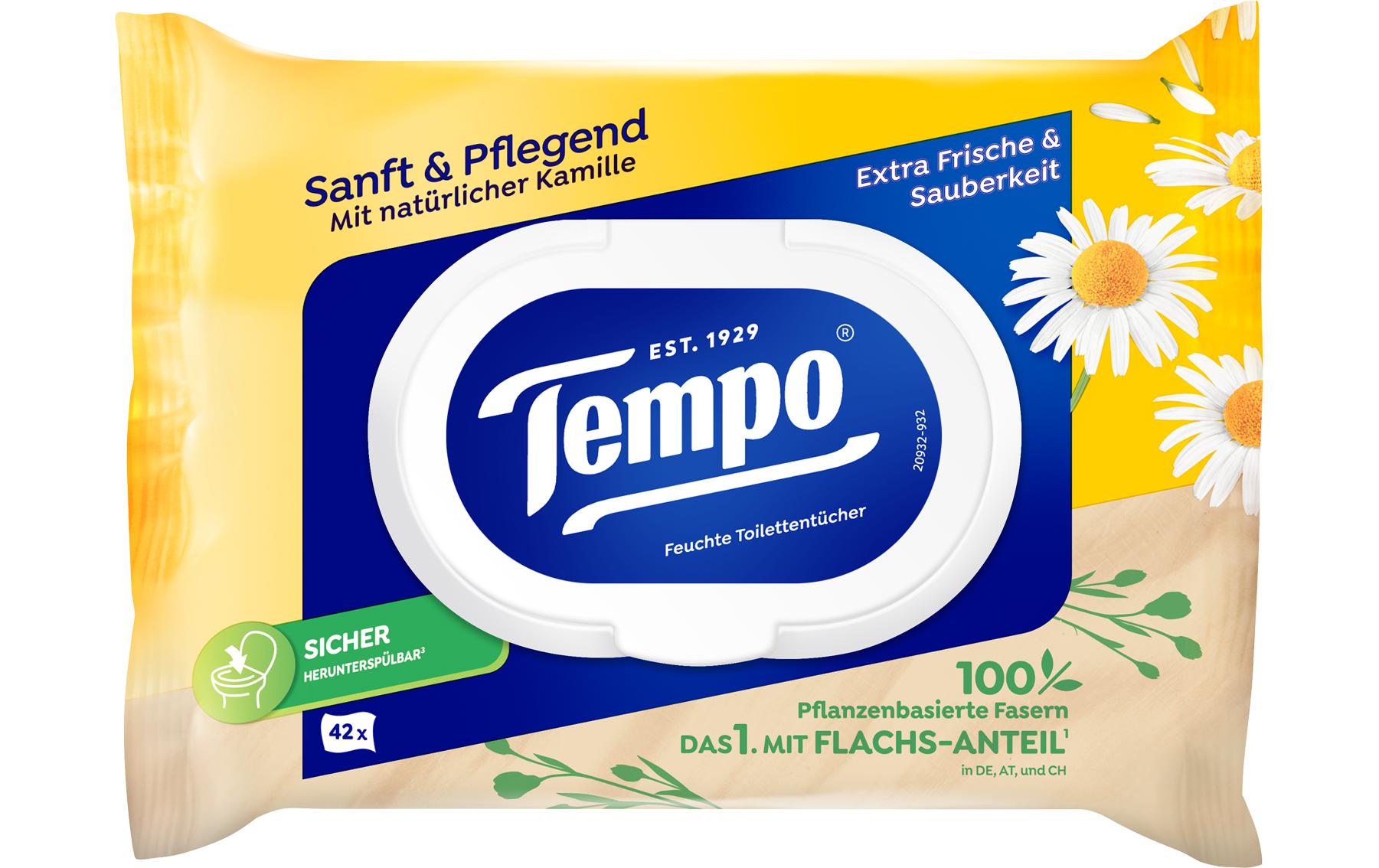 Tempo Feuchttücher – sanft & pflegend, Kamille – 42 Tücher