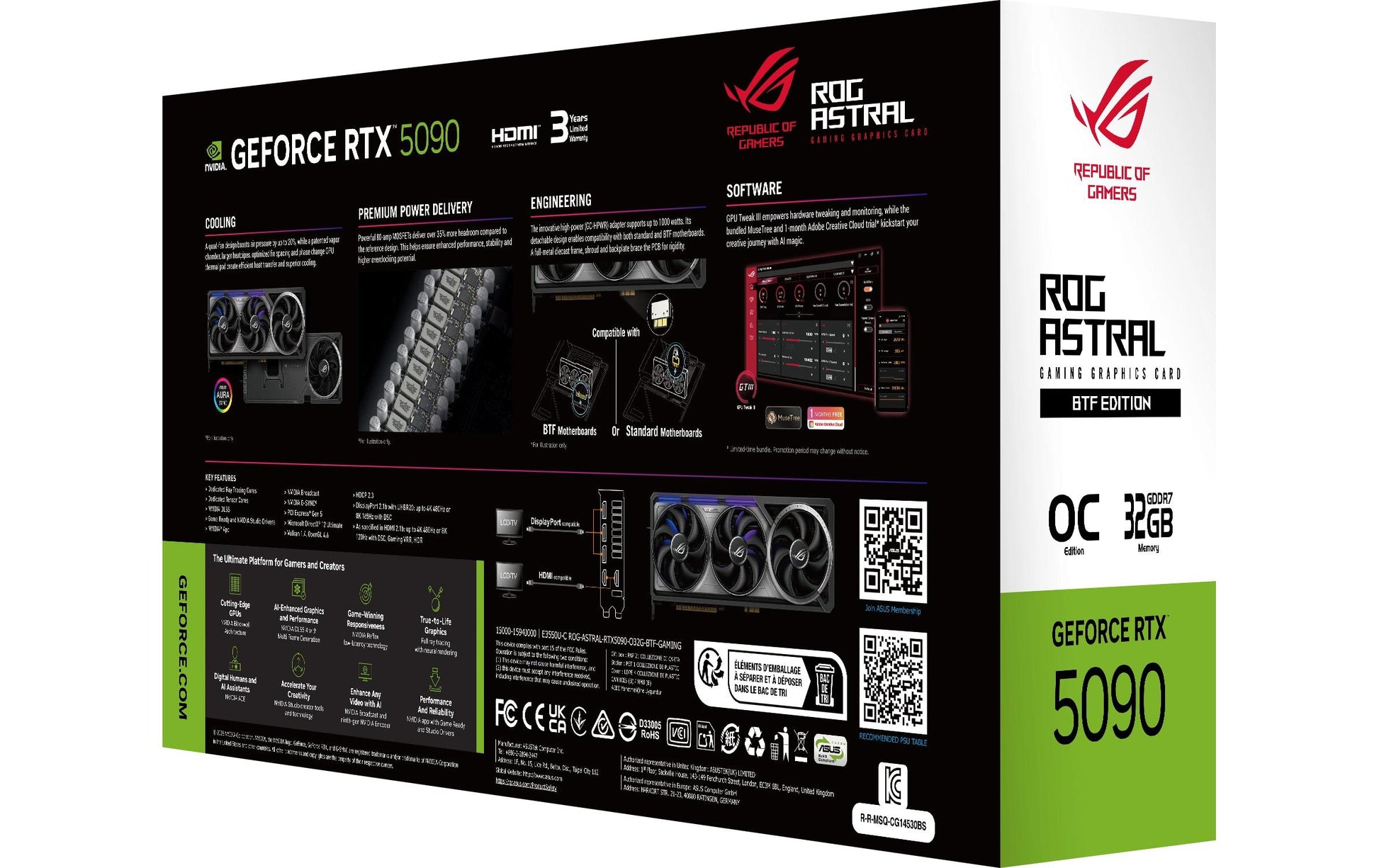 ASUS ROG-ASTRAL-O32G-BTF-GAMING – PCIe Grafikkarte – GeForce RTX 5090, 32 GB GDDR7, PCIe 5.0, 3×DP, 2×HDMI