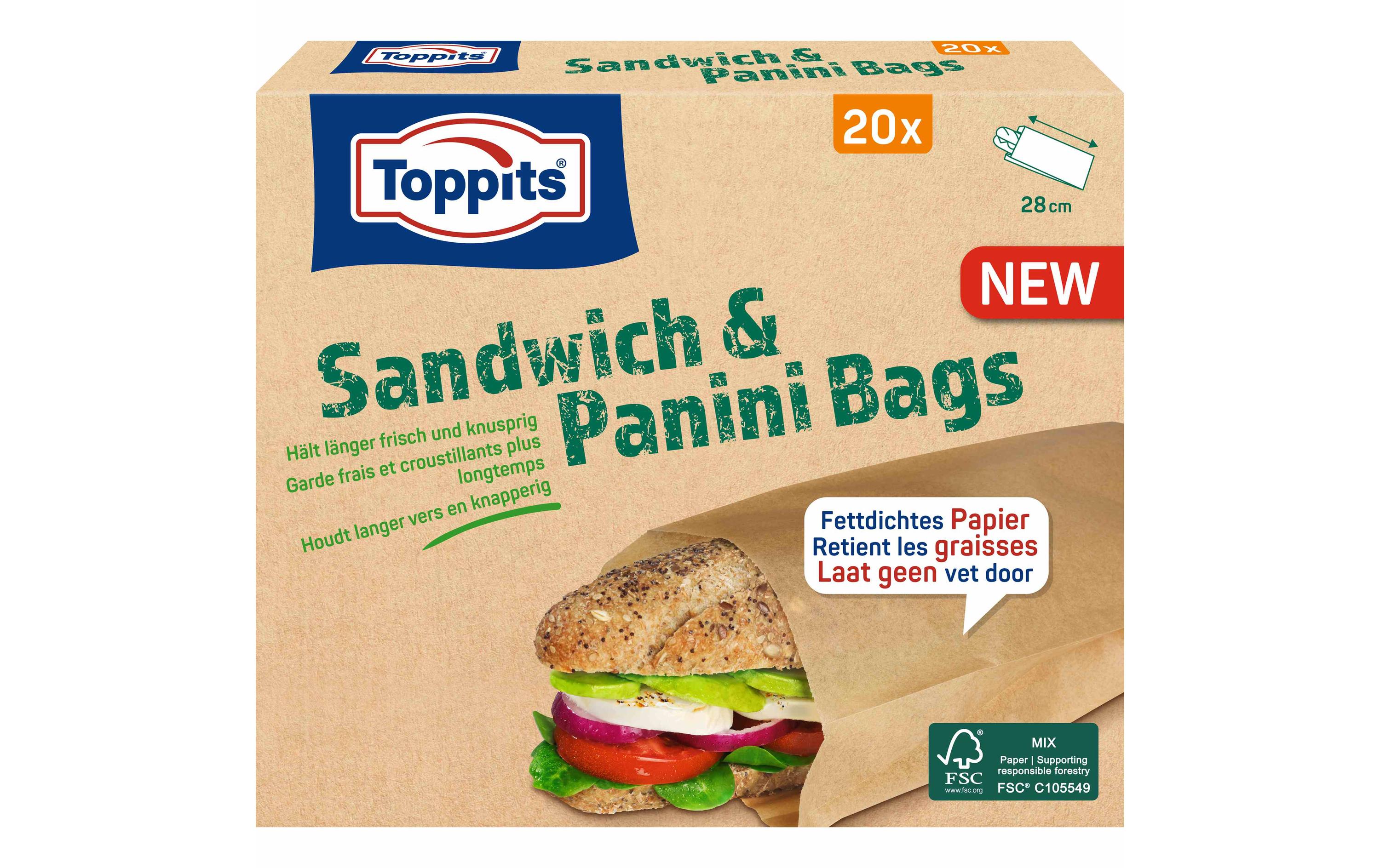 Toppits Sandwichbeutel 28 × 12 cm, 20 Stk., Papier, Beige