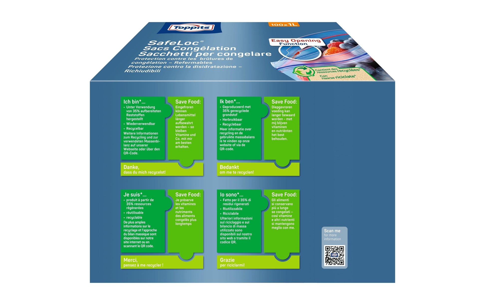 Toppits Gefrierbeutel 1 l, 25 cm, 100 Stk., Polyethylen (PE)