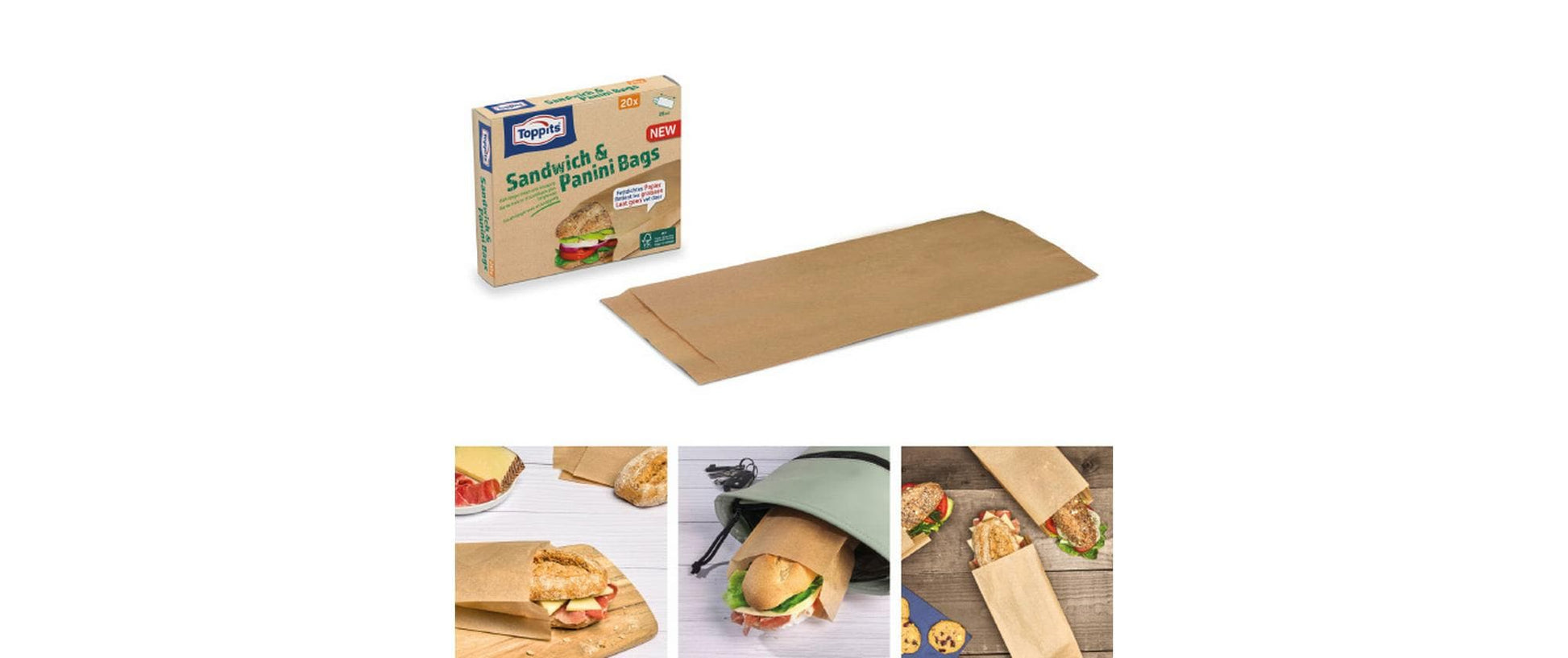 Toppits Sandwichbeutel 28 × 12 cm, 20 Stk., Papier, Beige