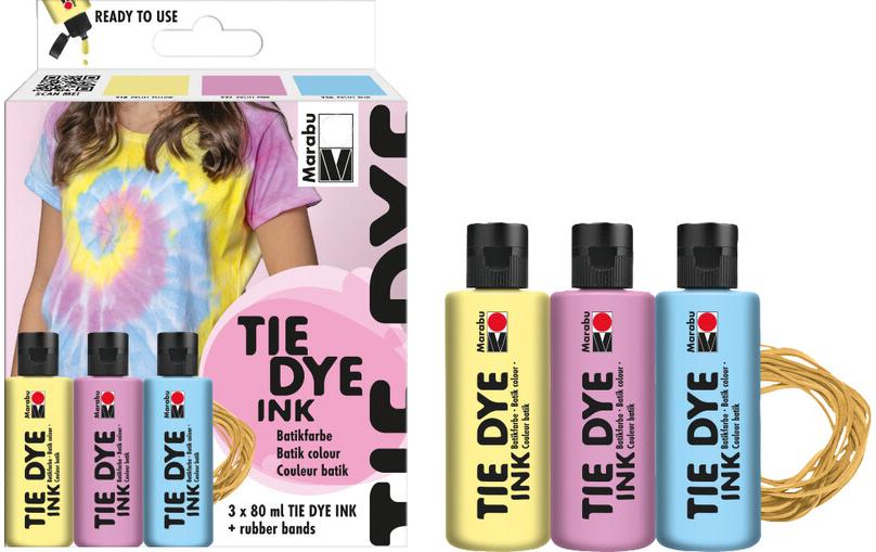 Marabu Stoffmalfarbe – Set – 3 Farben, Pastell (Sortiert), 80 ml, für Baumwolle, Leinen & Seide