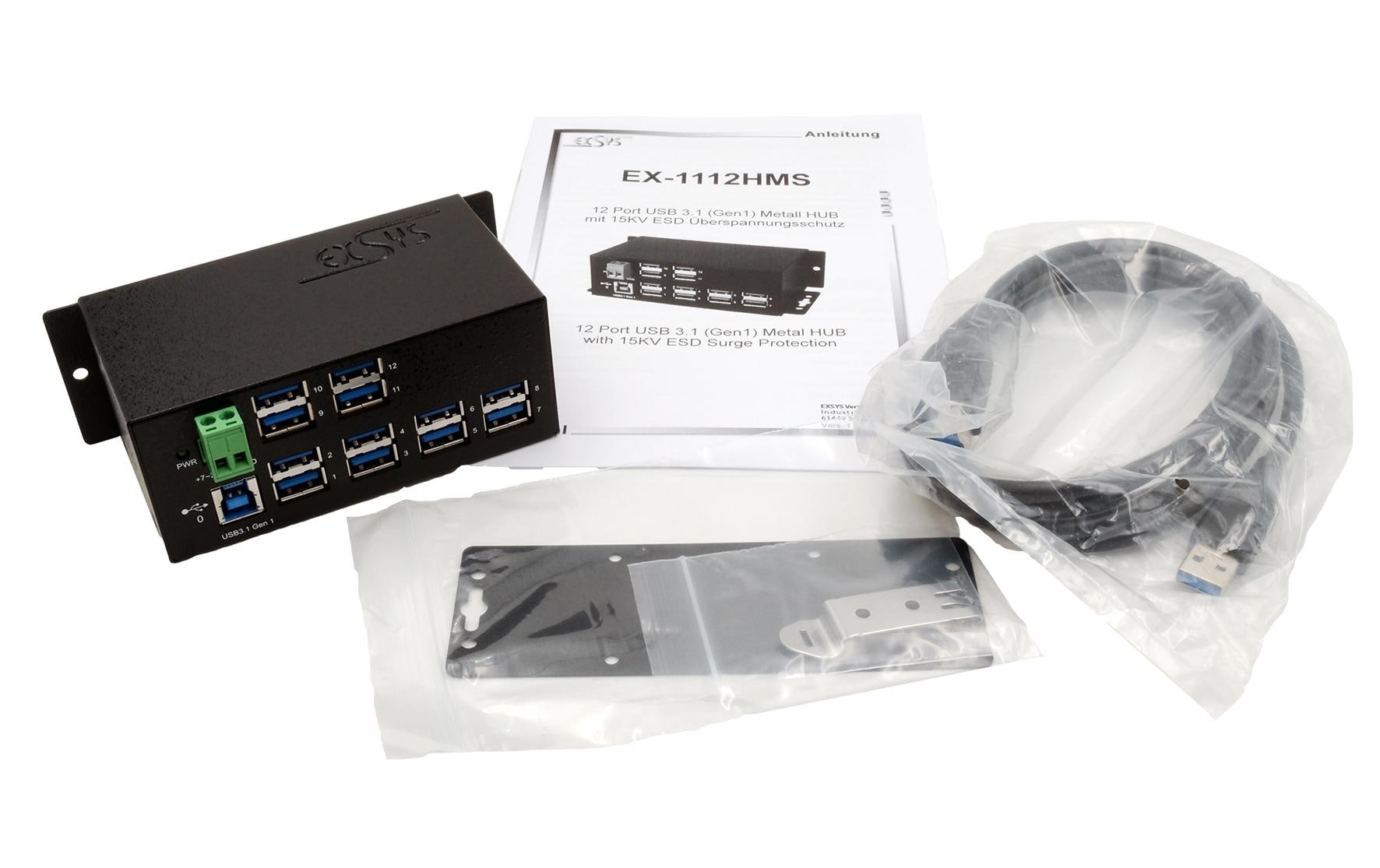 EXSYS EX-1112HMS USB-Hub – USB 3.0, 12× USB-A, für Windows/Mac/Linux