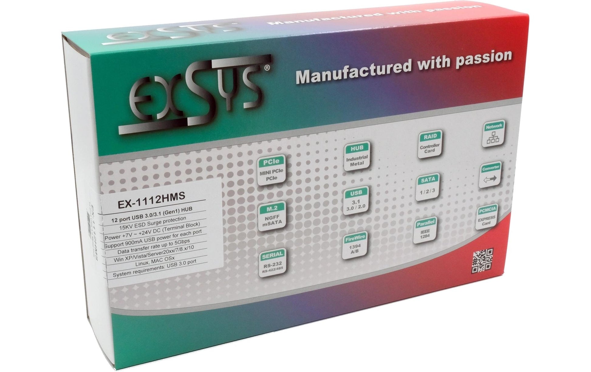 EXSYS EX-1112HMS USB-Hub – USB 3.0, 12× USB-A, für Windows/Mac/Linux