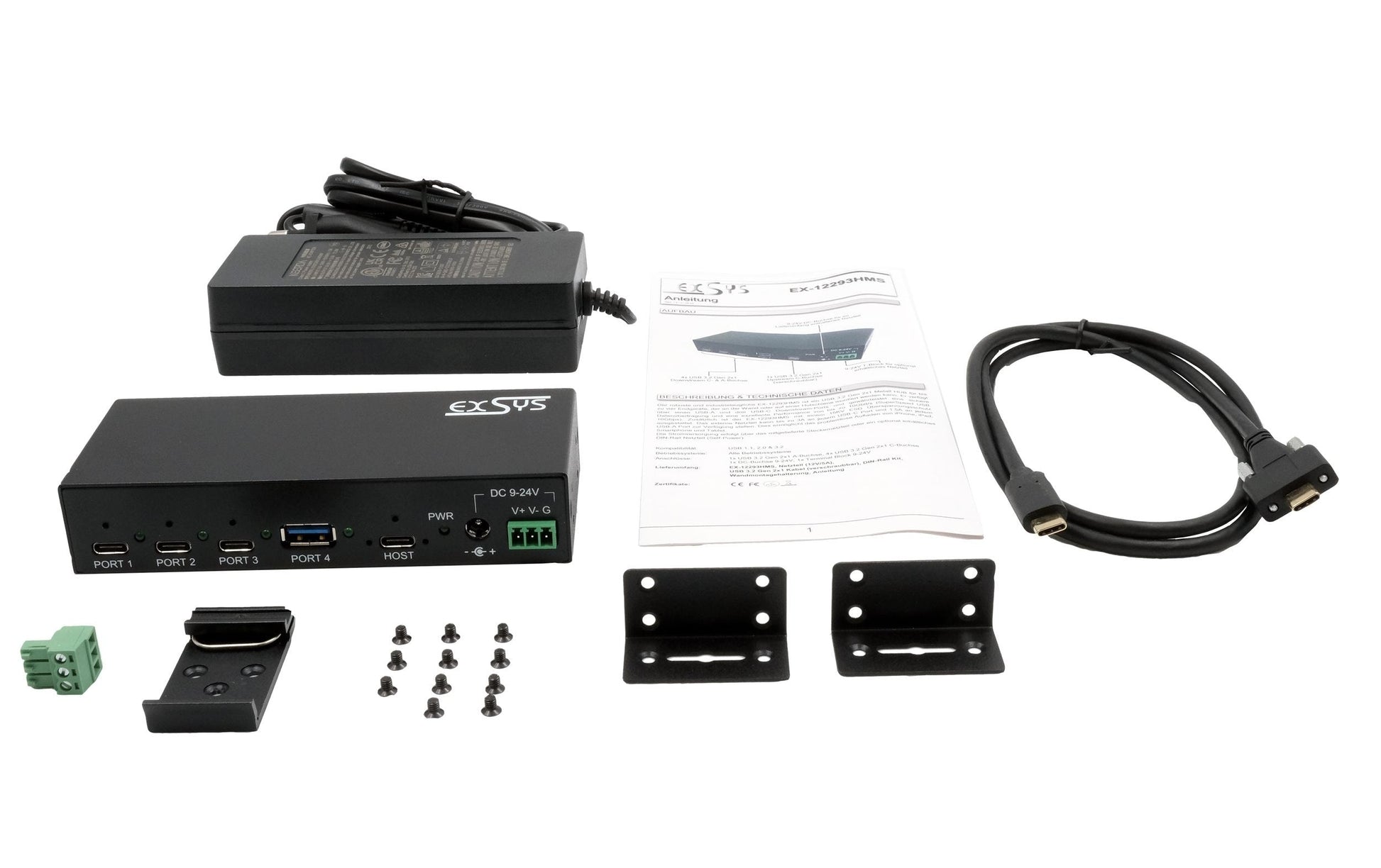 EXSYS EX-12293HMS USB-Hub – 3× USB-C, 1× USB-A