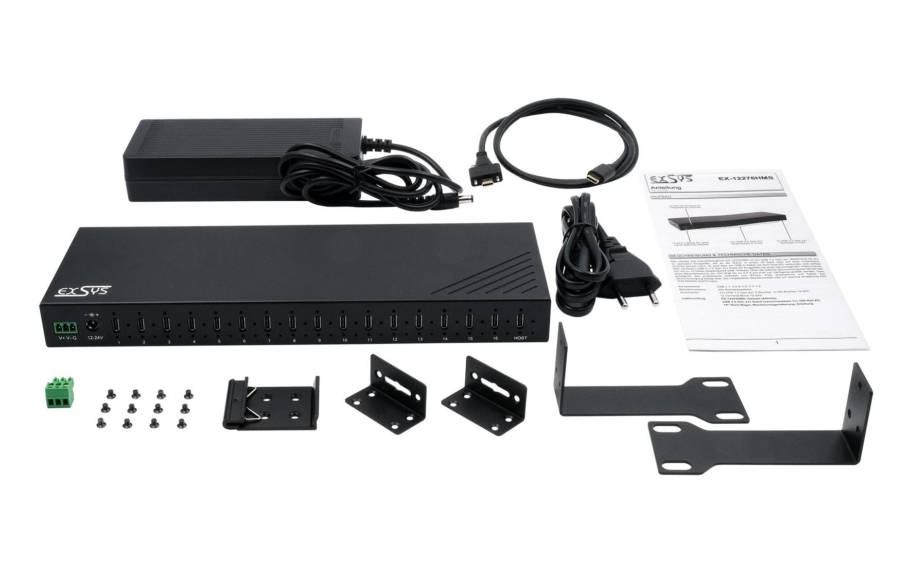 EXSYS EX-12276HMS USB-Hub – 16× USB-C, 10 Gbit/s